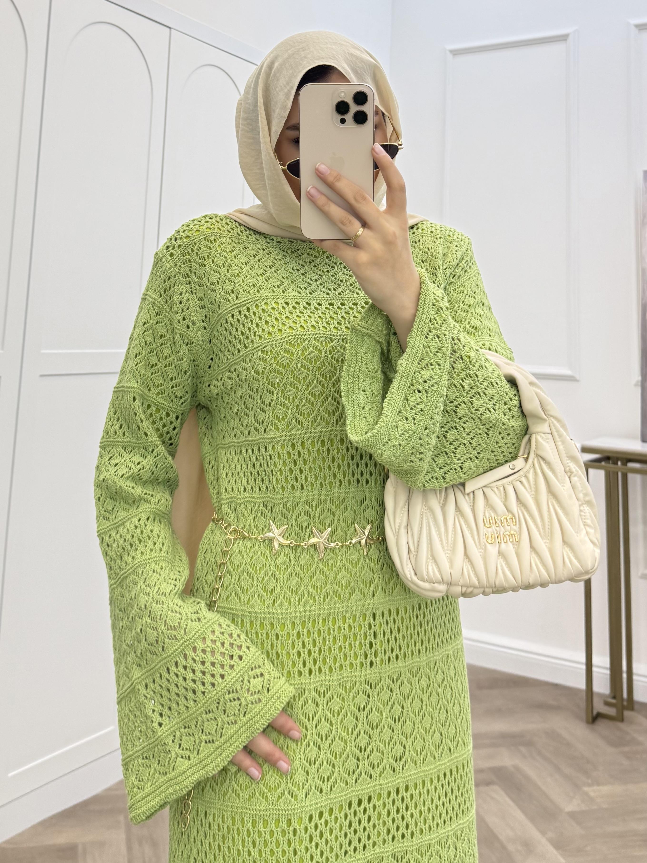 ADEL FİLELİ ELBİSE YEŞİL