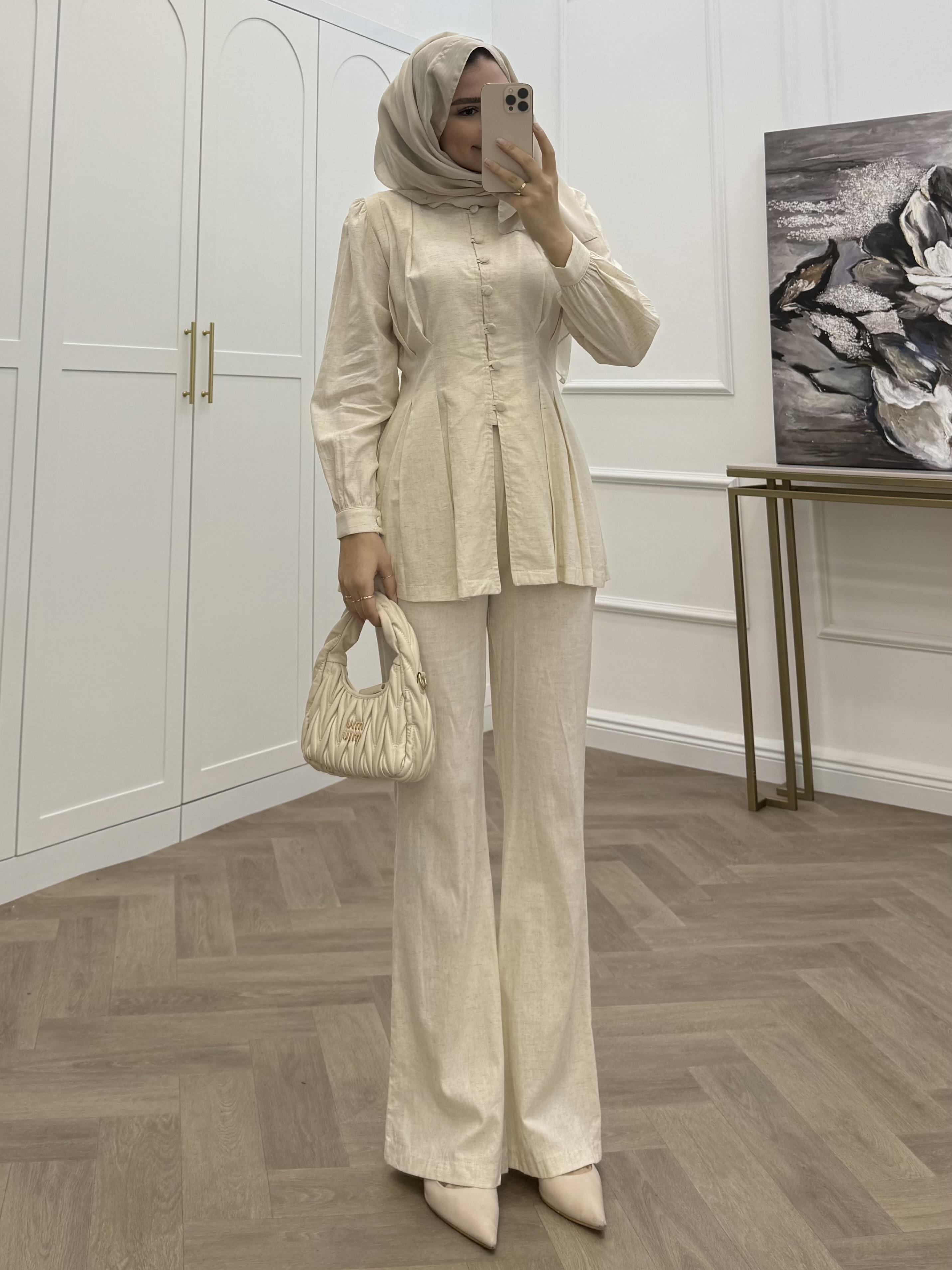 AKEL DÜĞMELİ KETEN TAKIM TAŞ