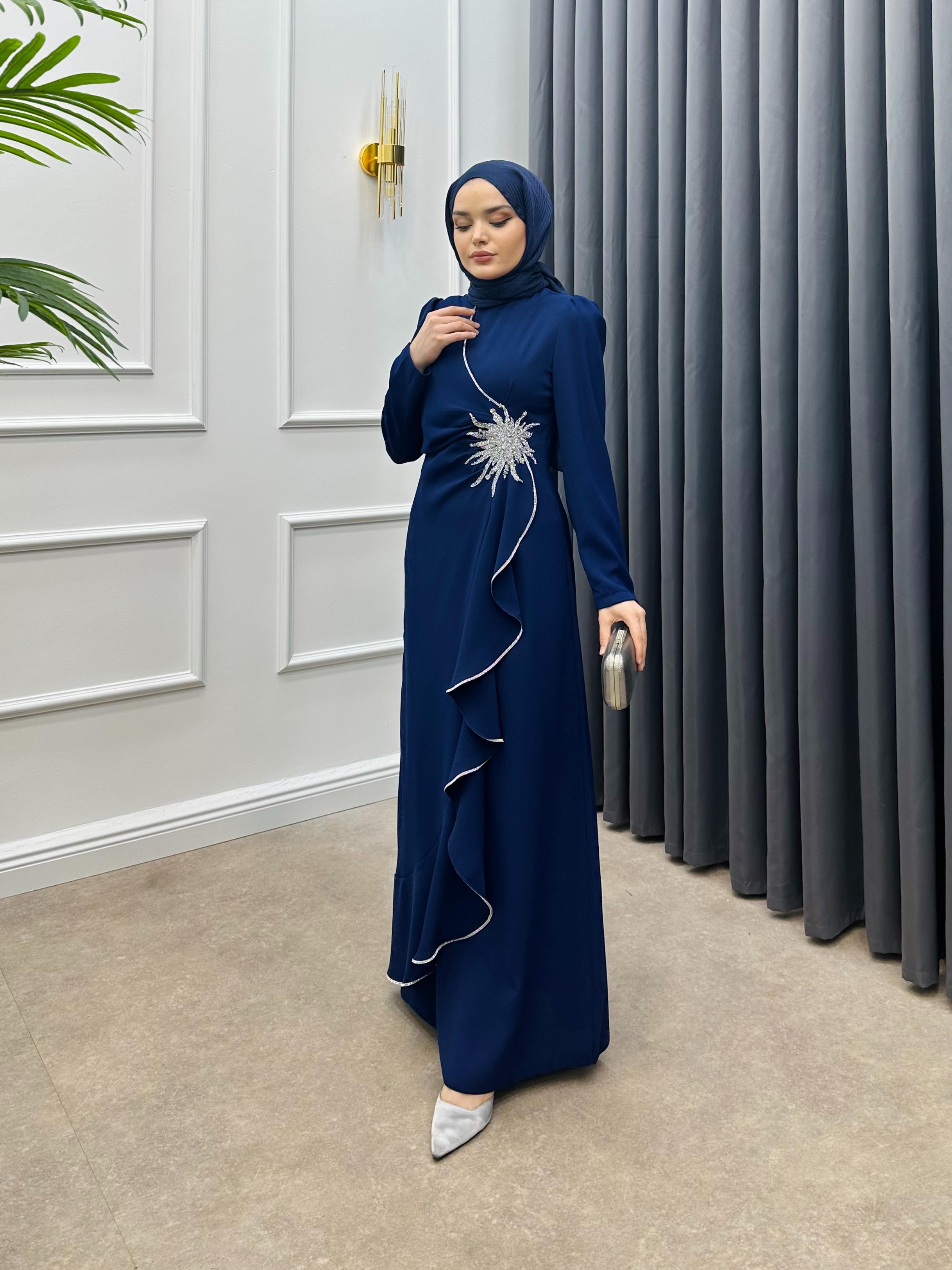 AKSESUAR DETAY KREP ABİYE LACİVERT