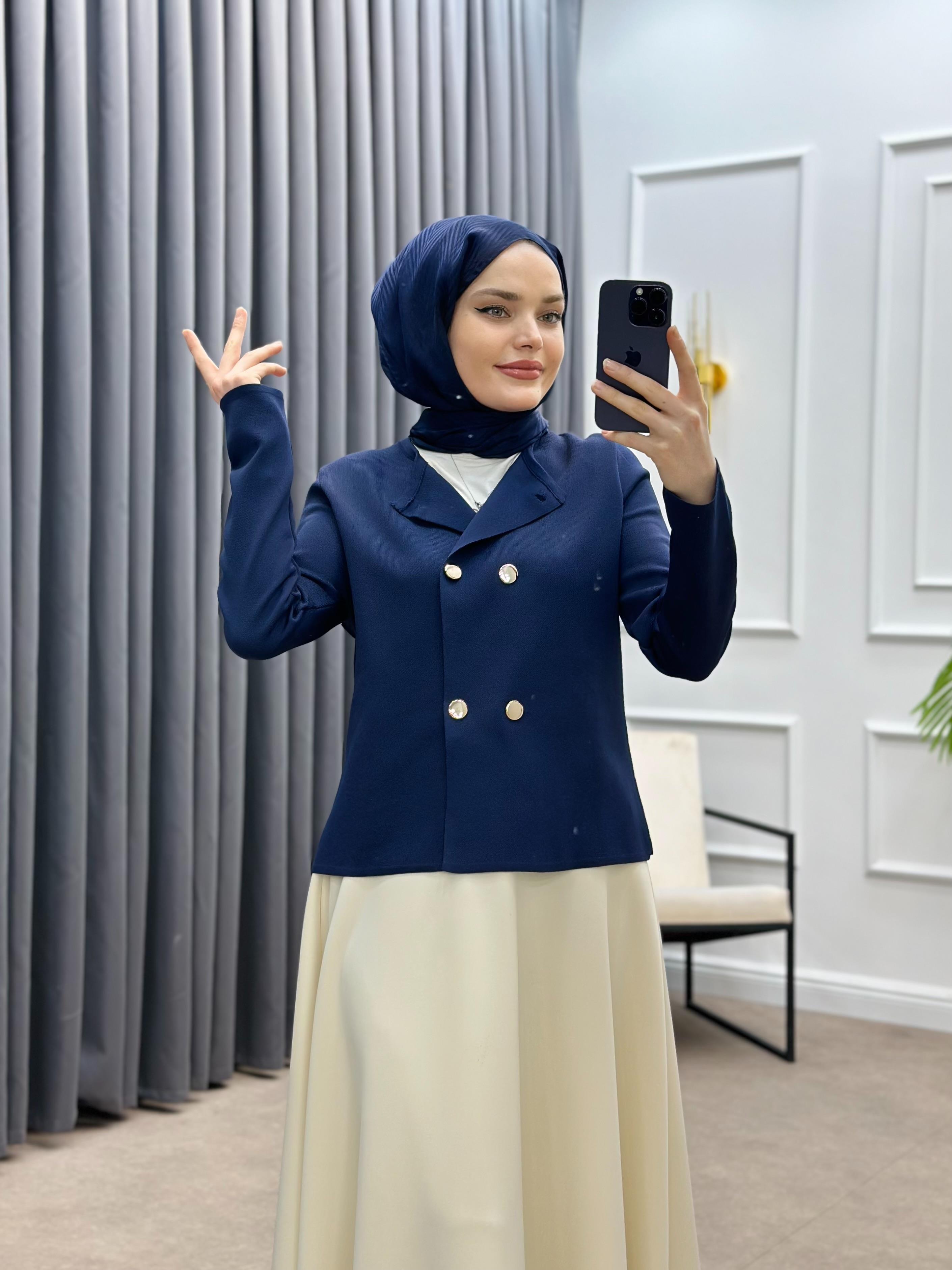 ALTI DÜĞMELİ MERSERİZE HIRKA LACİVERT