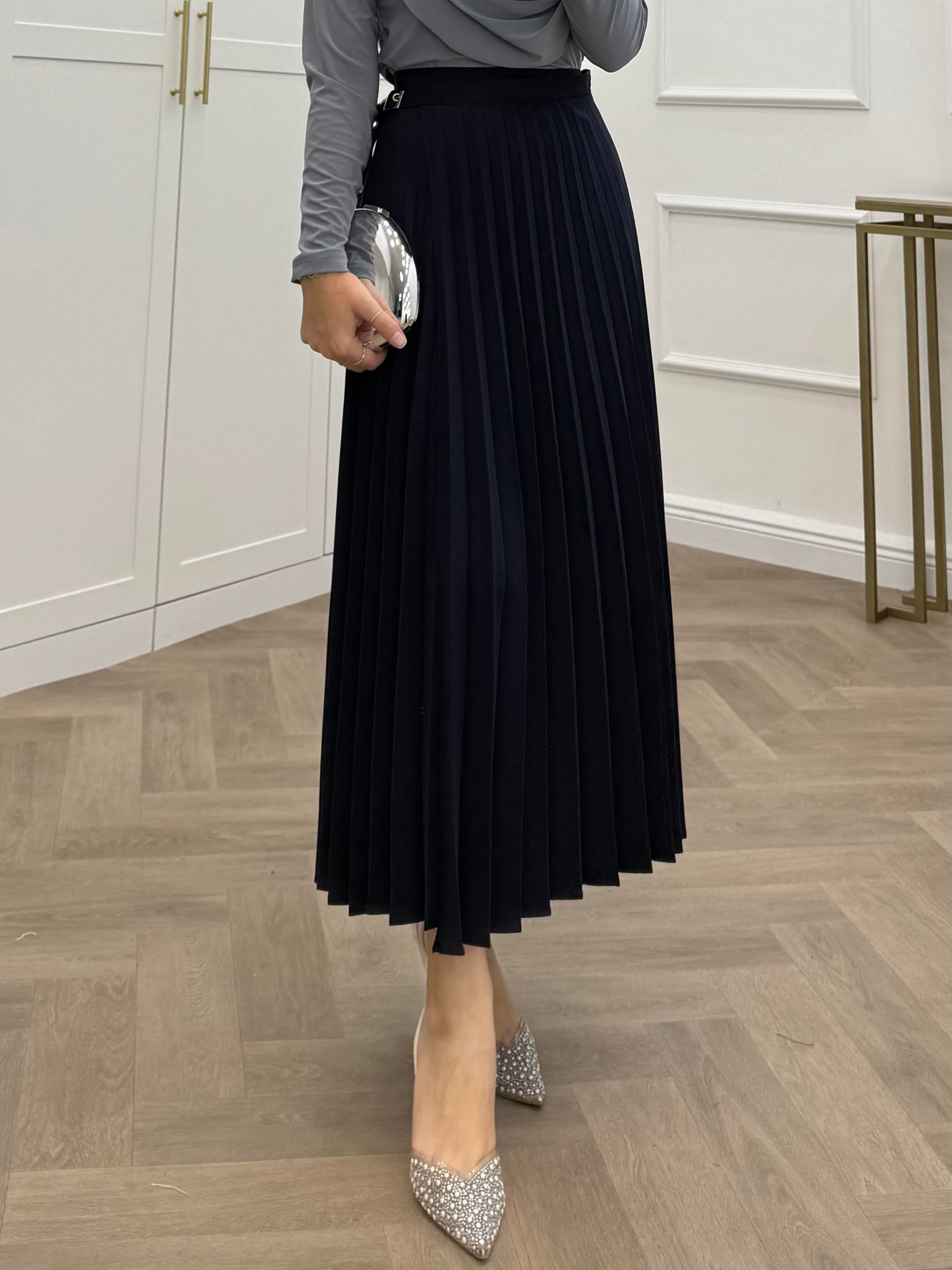 ANVELOP DETAYLI PİLELİ ETEK LACİVERT