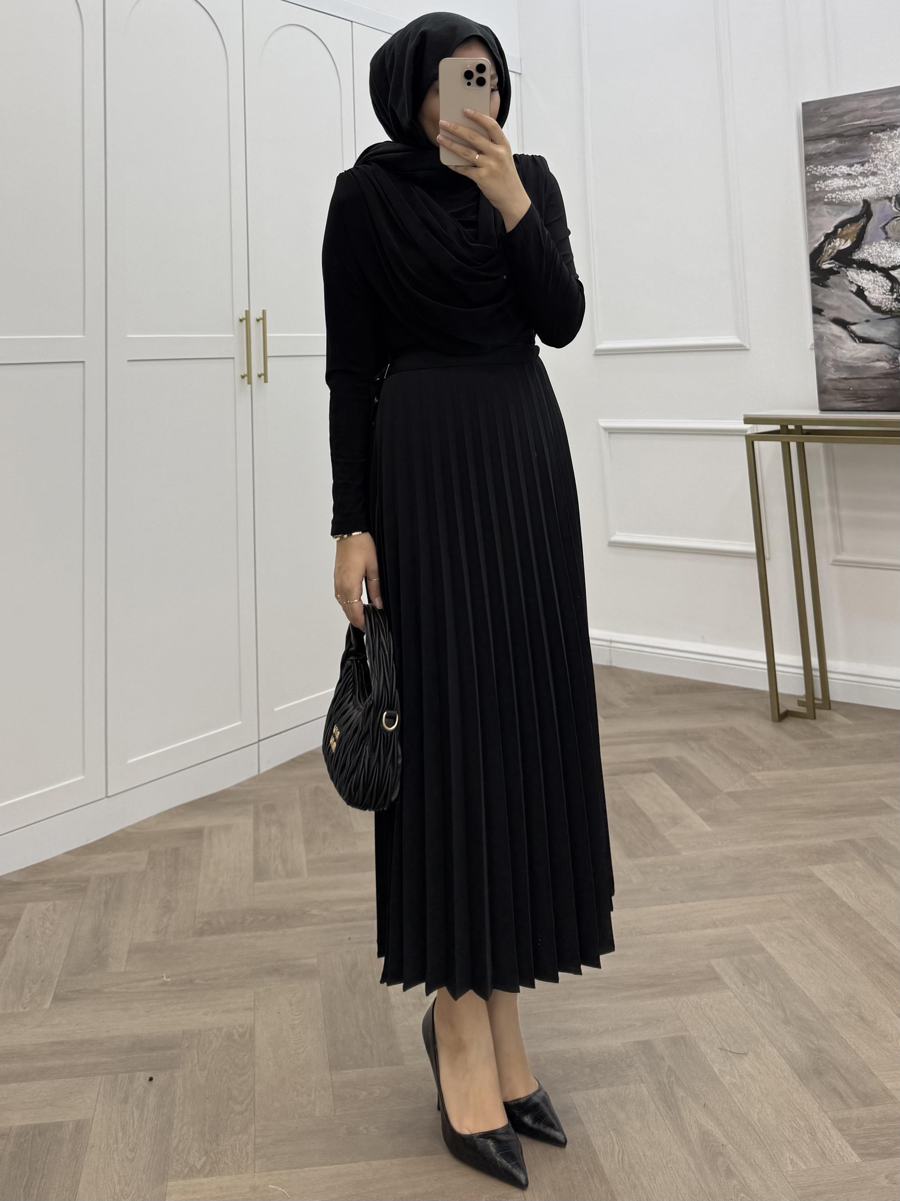 ANVELOP DETAYLI PİLELİ ETEK SİYAH