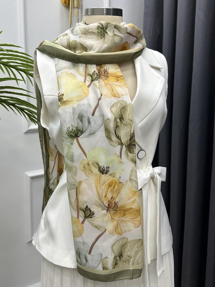 AQUA SOFT BÜYÜK  GÜL DESEN ŞAL YAĞ YEŞİLİ