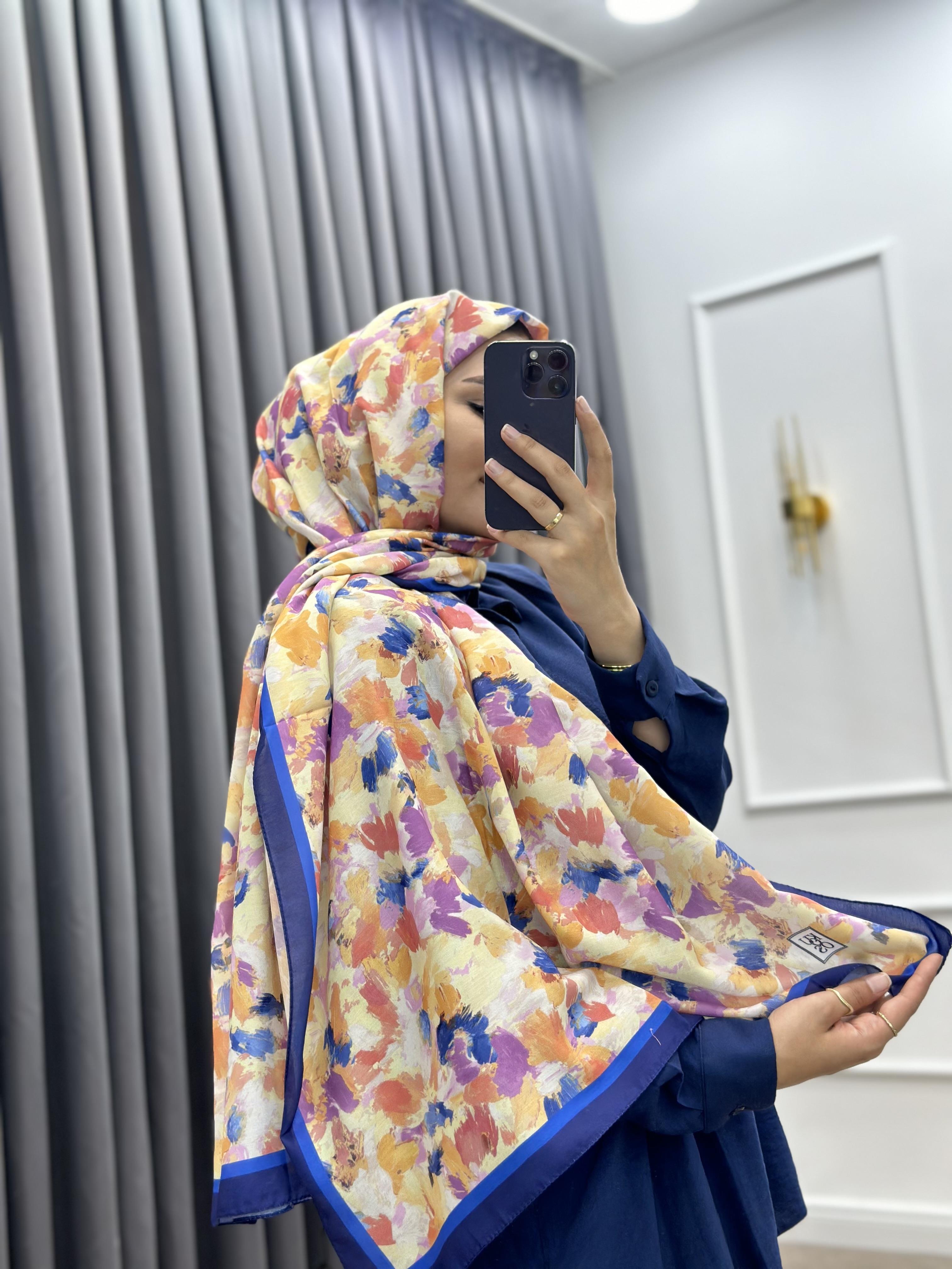 AQUA SOFT KÜÇÜK GÜL DESEN ŞAL LACİVERT