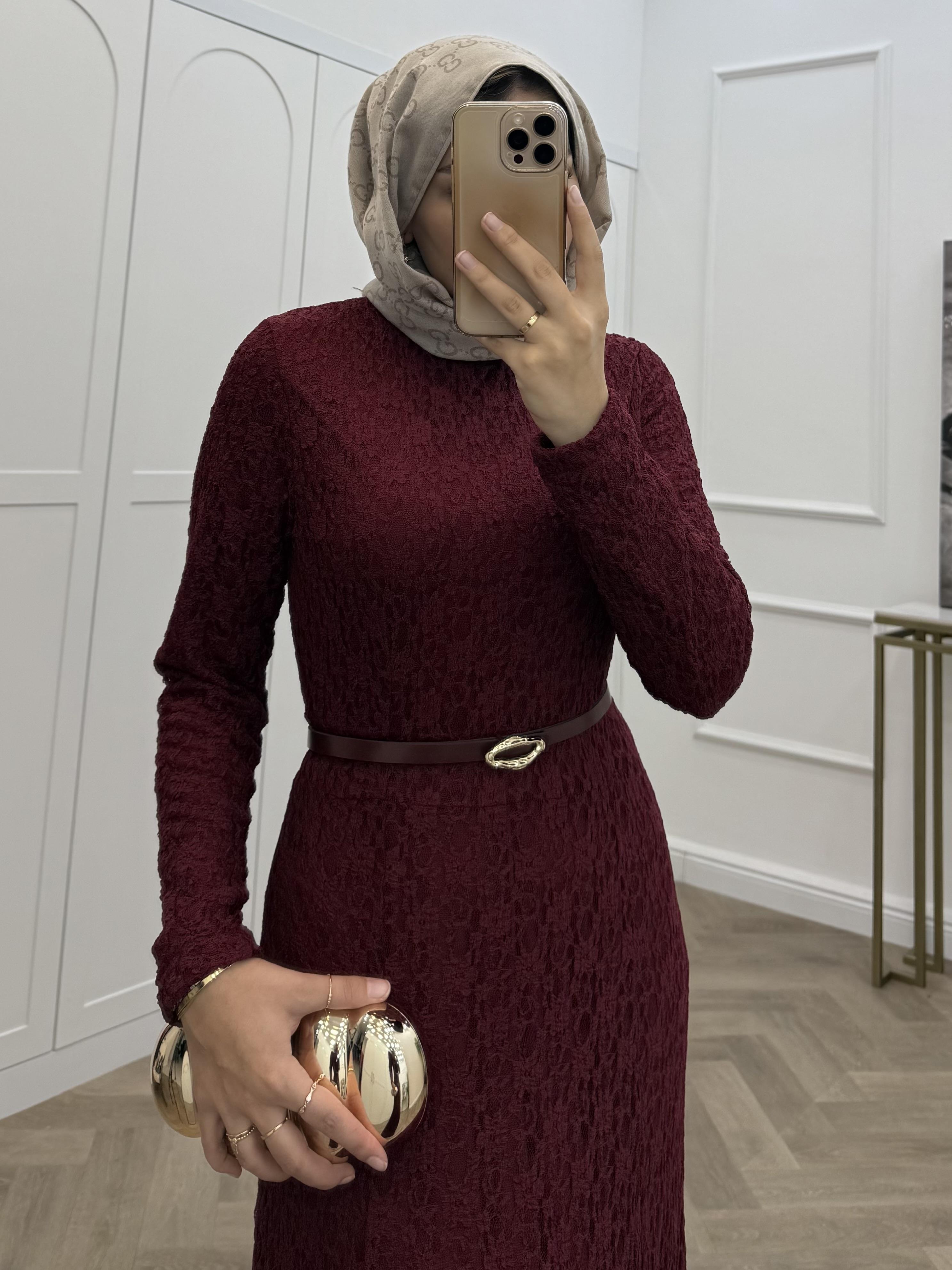 ASİL DANTEL ELBİSE BORDO