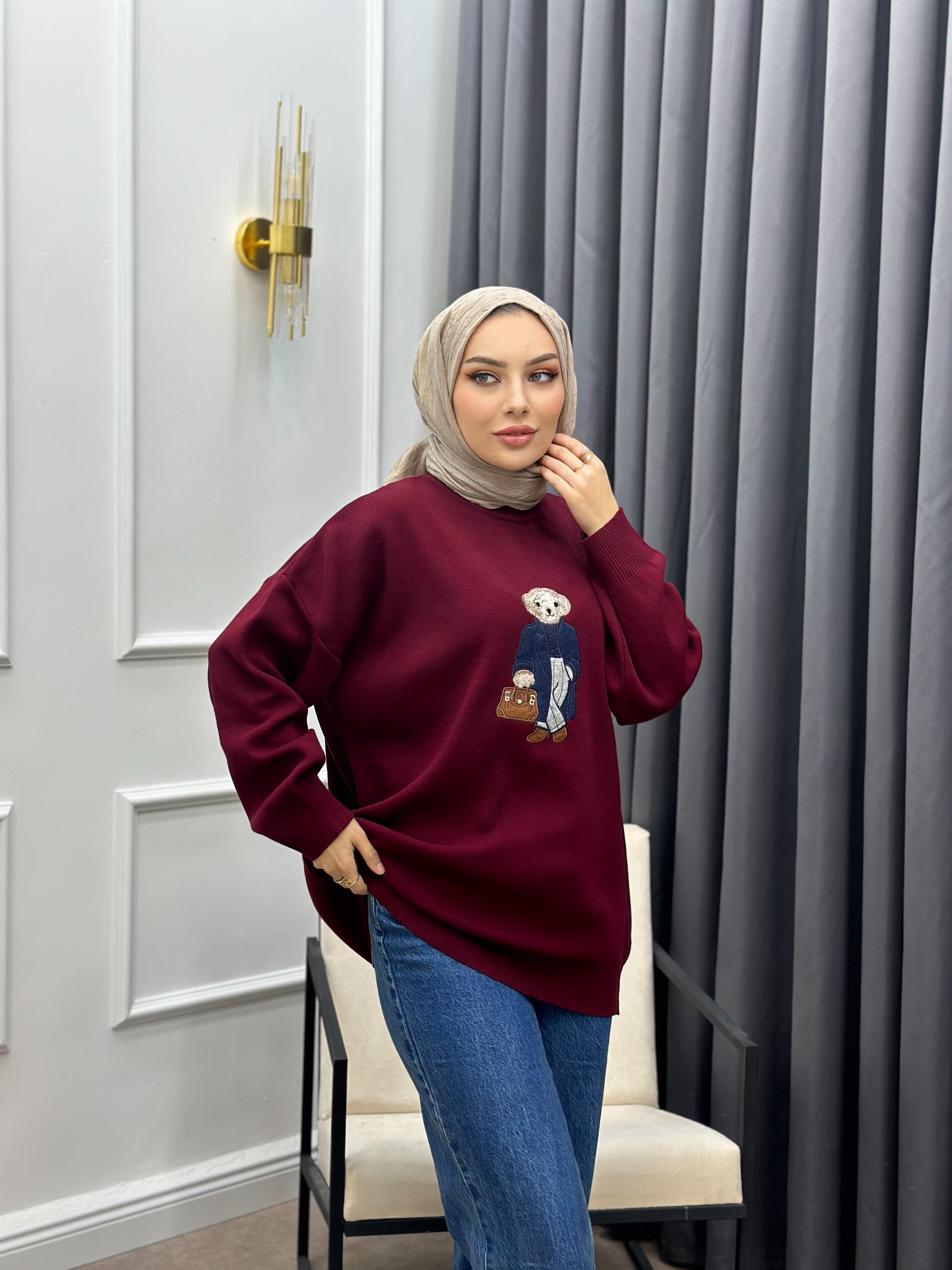 AYICIKLI OVERSİZE TRİKO KAZAK BORDO