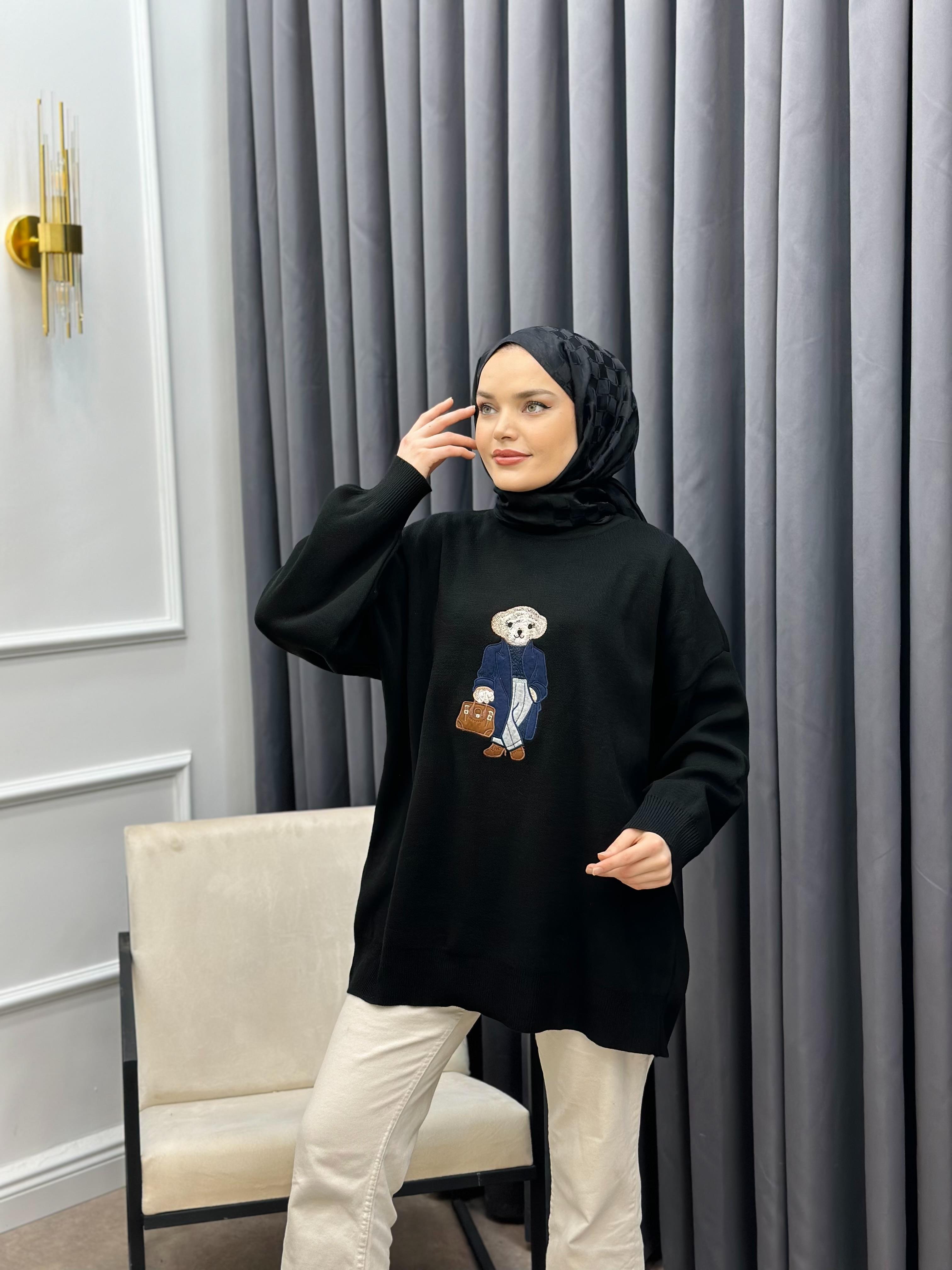 AYICIKLI OVERSİZE TRİKO KAZAK SİYAH