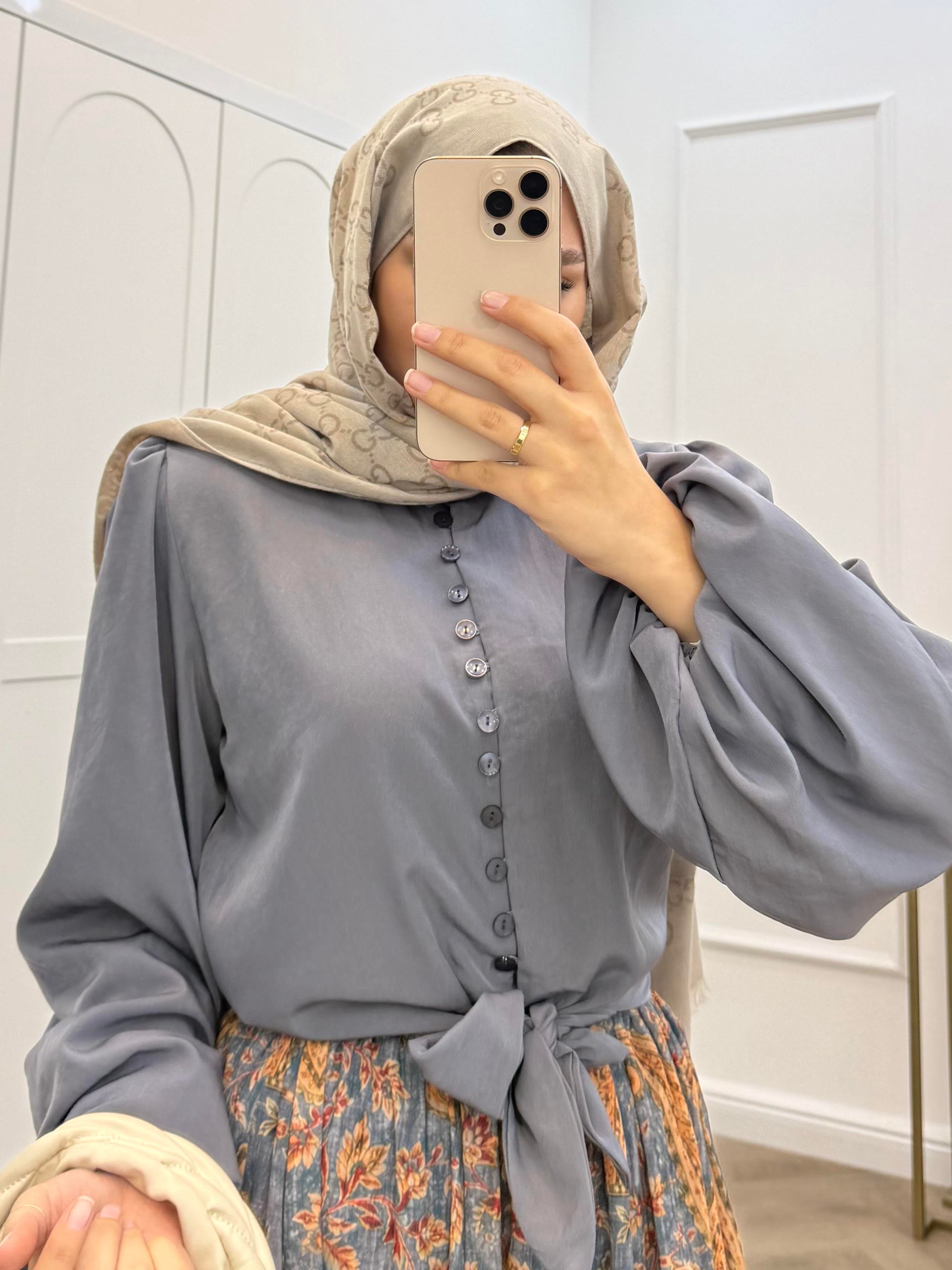 BALON KOL BAĞCIKLI VUAL GÖMLEK GRİ