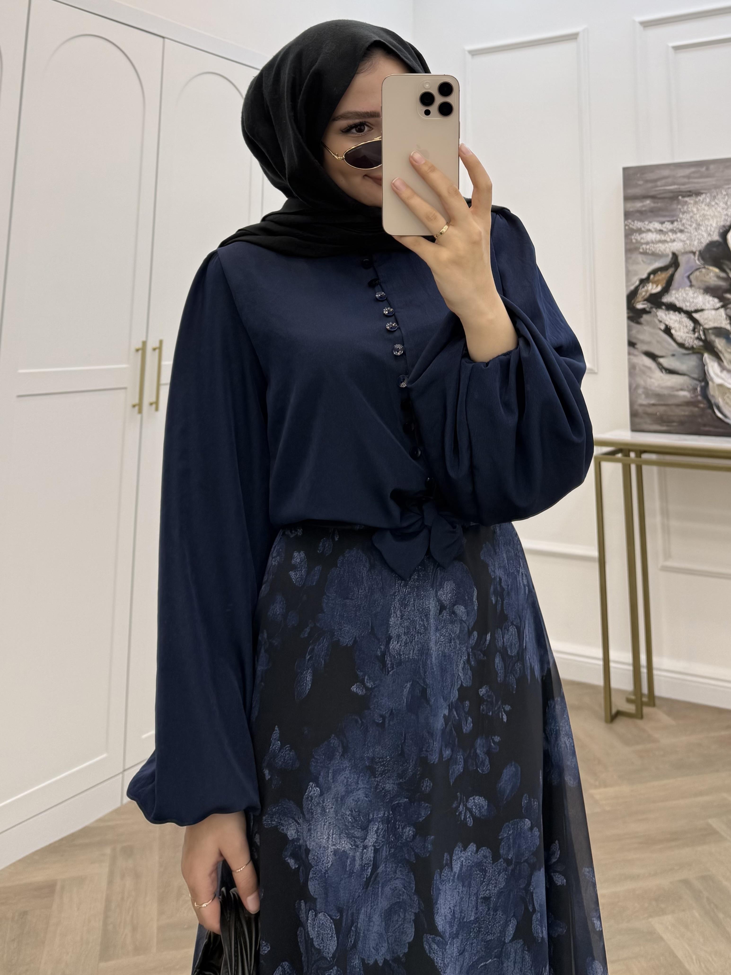 BALON KOL BAĞCIKLI VUAL GÖMLEK LACİVERT