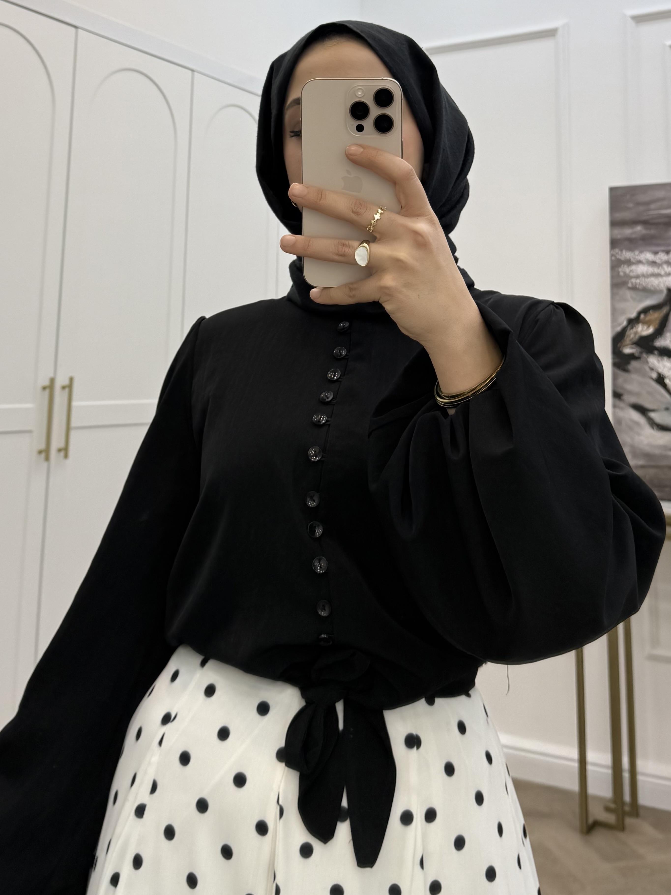 BALON KOL BAĞCIKLI VUAL GÖMLEK SİYAH