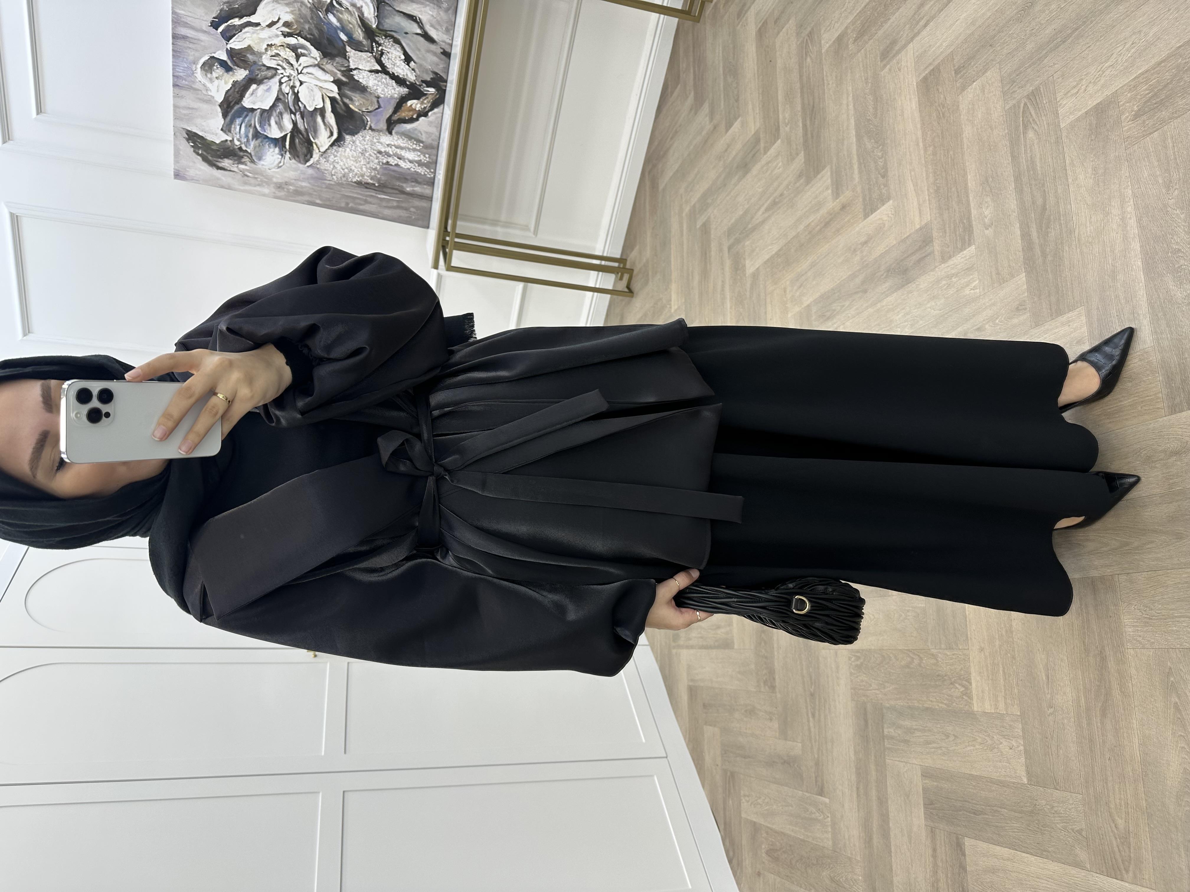 BALON KOL ORGANZE CEKET SİYAH