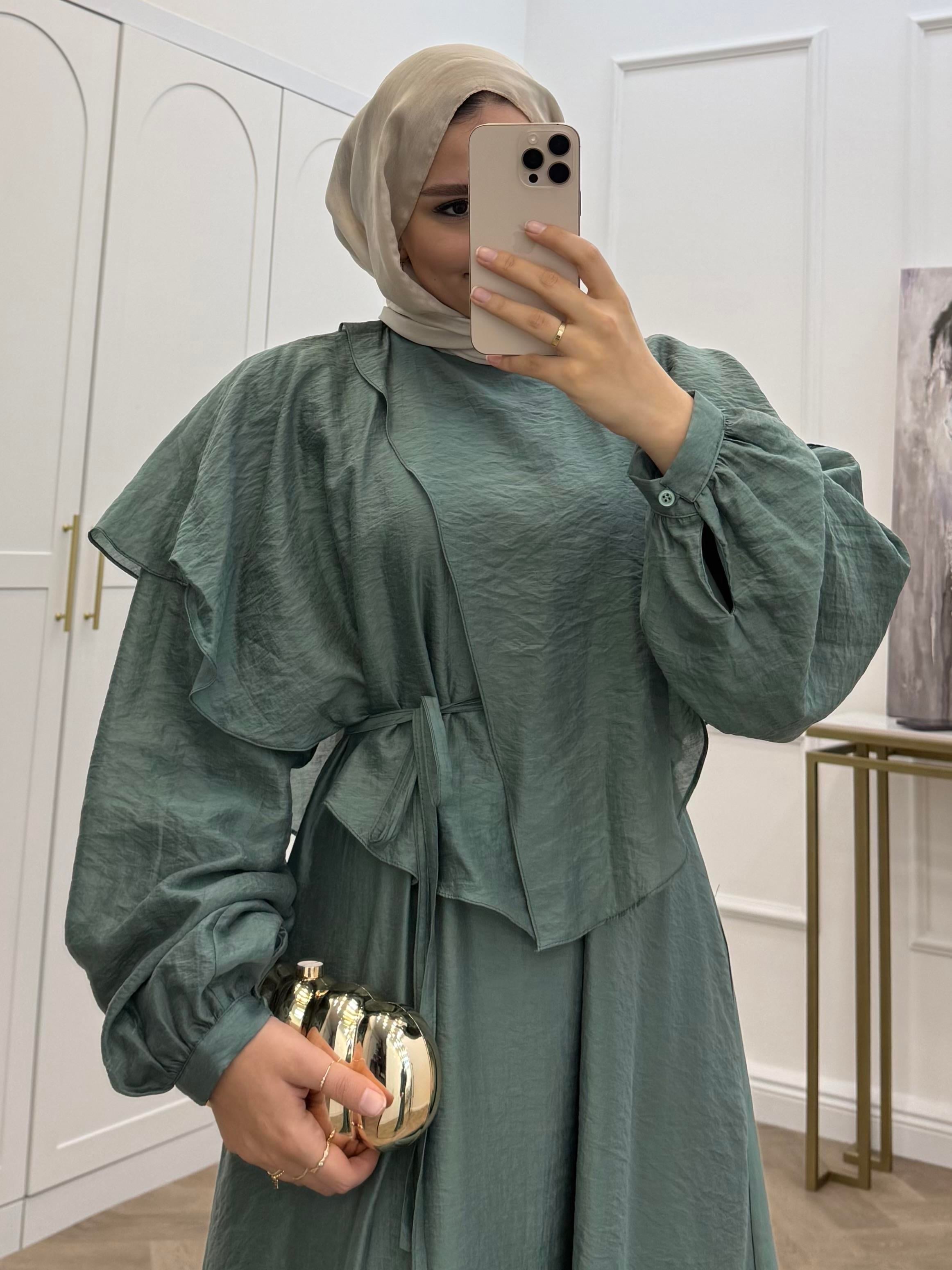 BALON KOL PANÇO DETAY ELBİSE PETROL