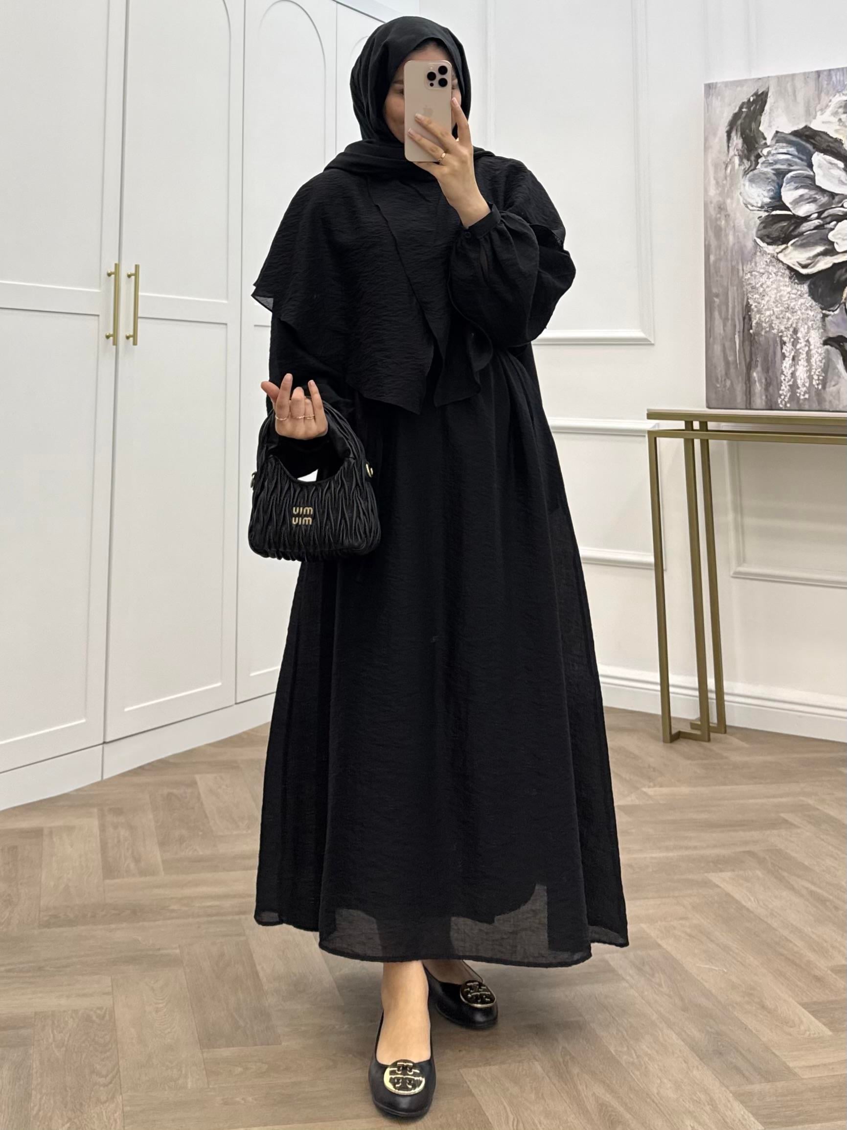 BALON KOL PANÇO DETAY ELBİSE SİYAH