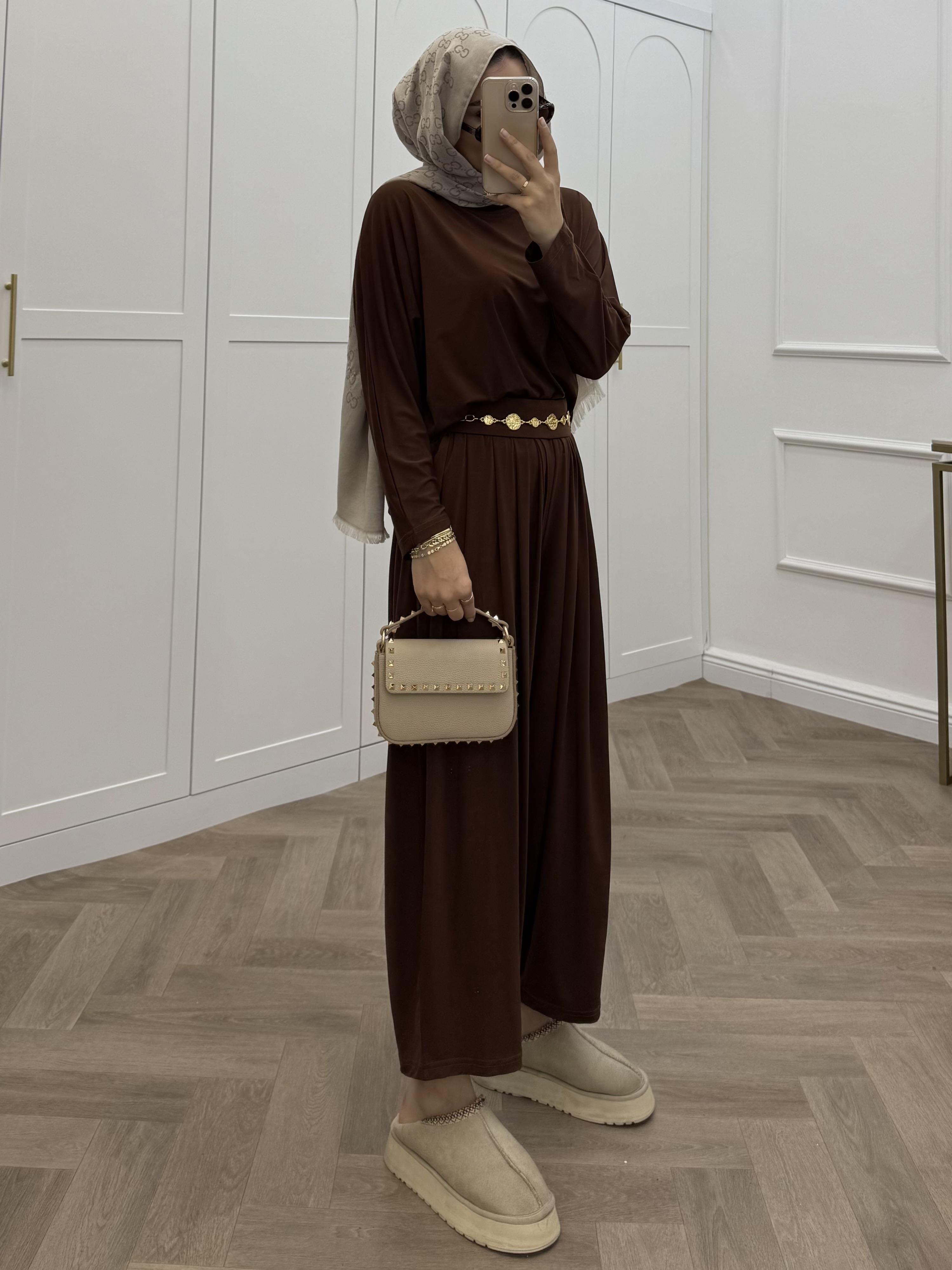 BASİC PANTOLONLU SANDY TAKIM KAHVE