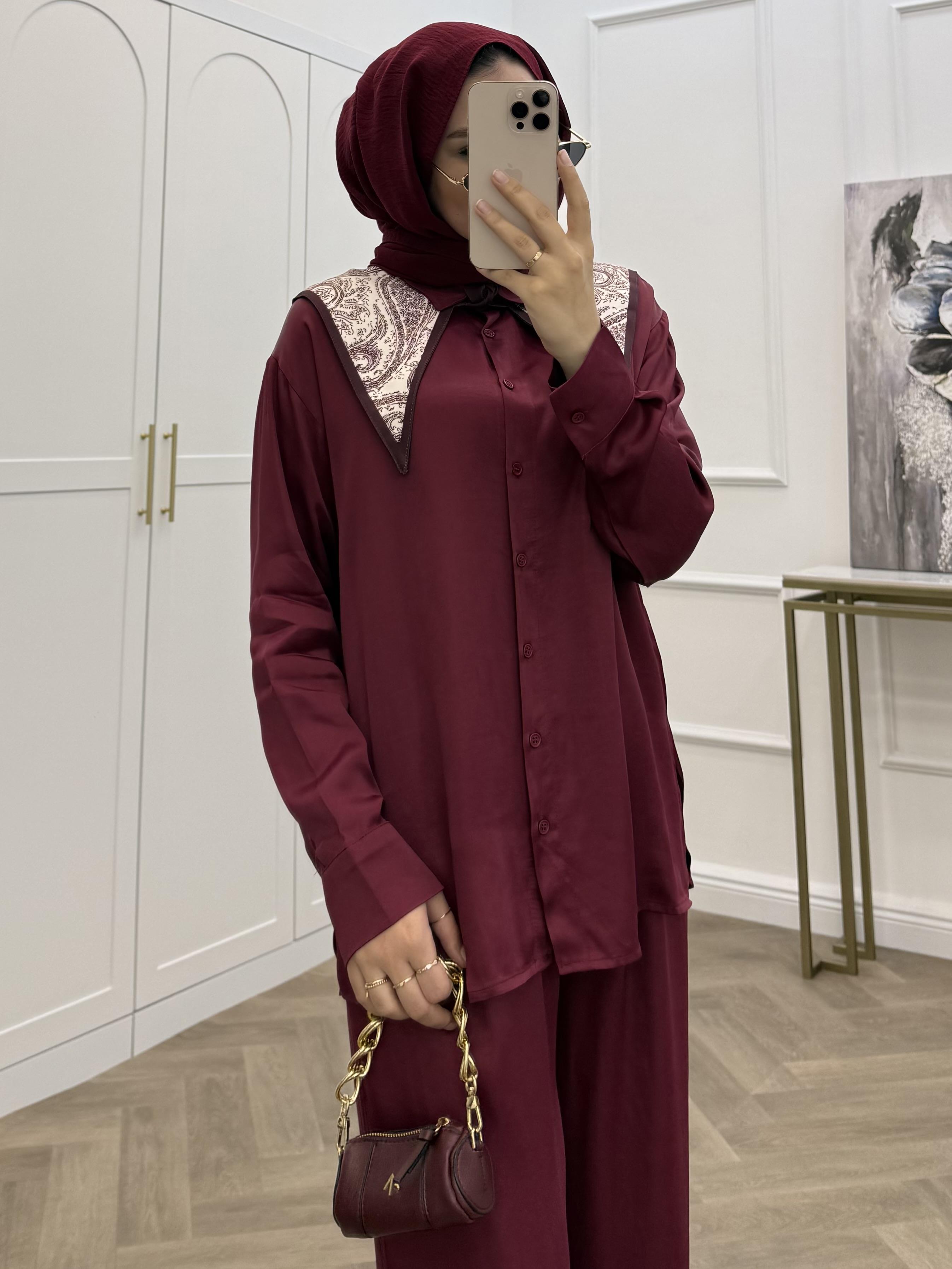 BASİC SATEN PANTOLONLU TAKIM BORDO