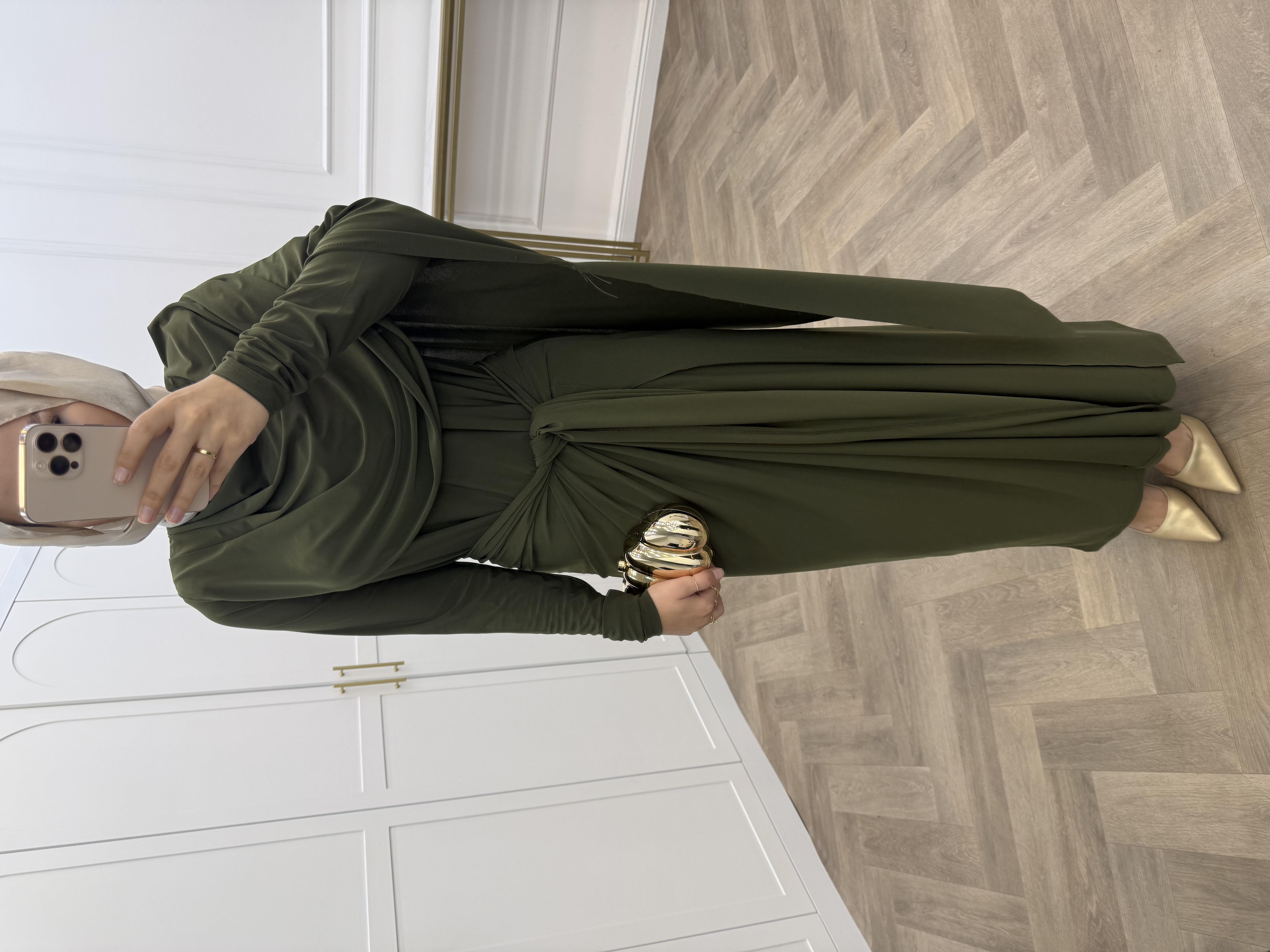 BELDEN PARÇA DETAYLI SANDY ELBİSE HAKİ