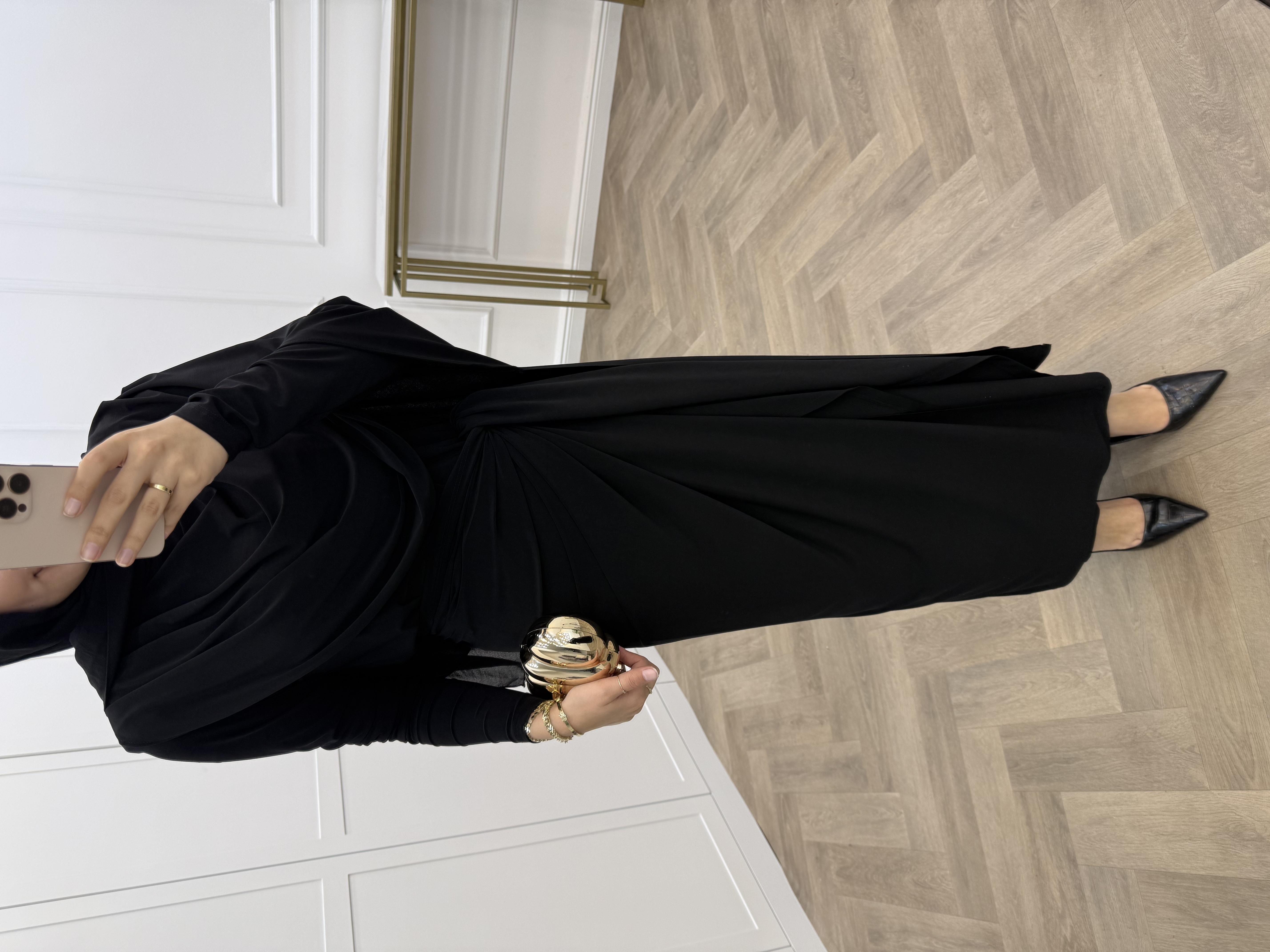 BELDEN PARÇA DETAYLI SANDY ELBİSE SİYAH