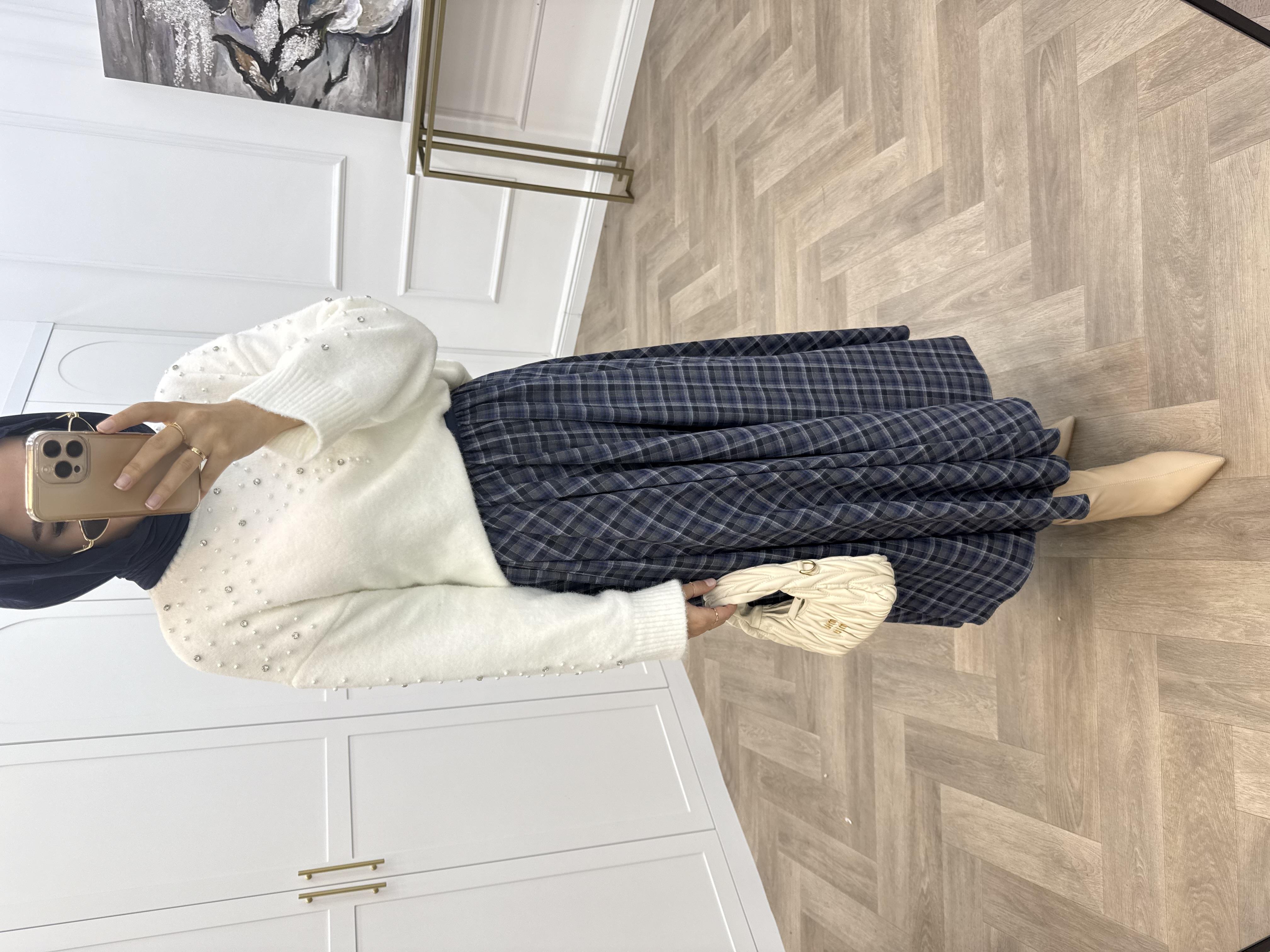 BELİ LASTİKLİ EKOSE ETEK LACİVERT 