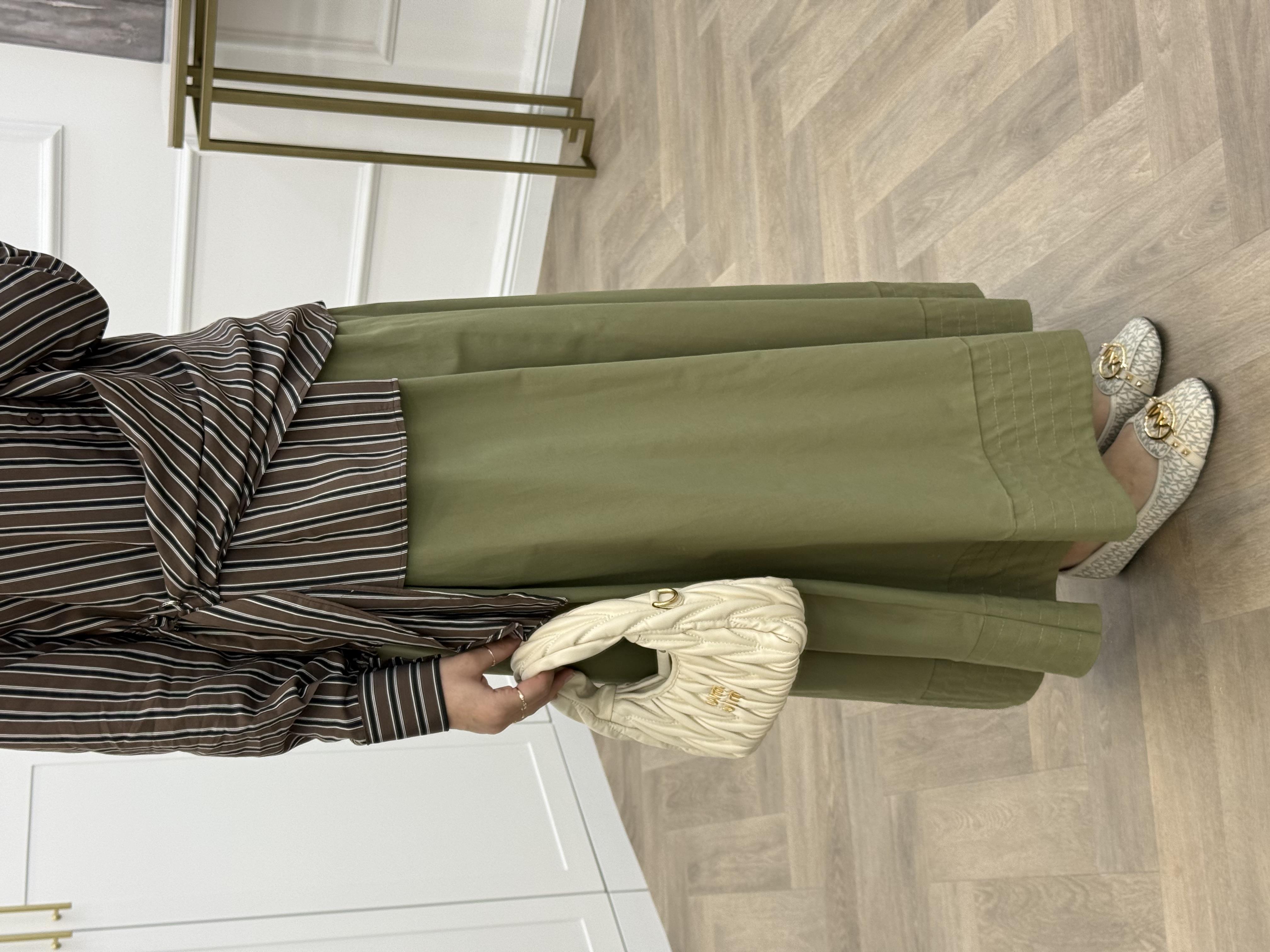 BELİ LASTİKLİ POPLİN ETEK HAKİ