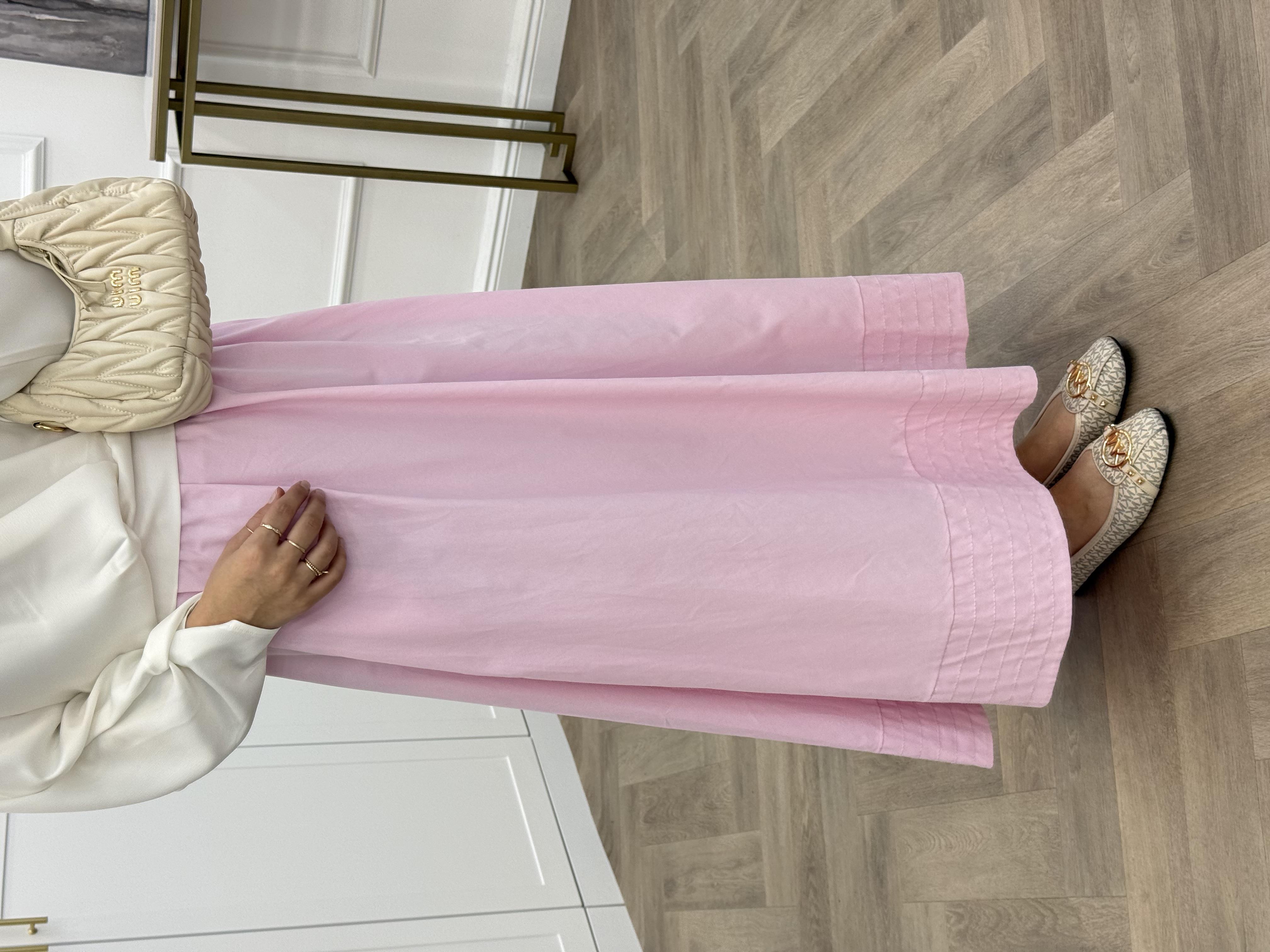 BELİ LASTİKLİ POPLİN ETEK PEMBE