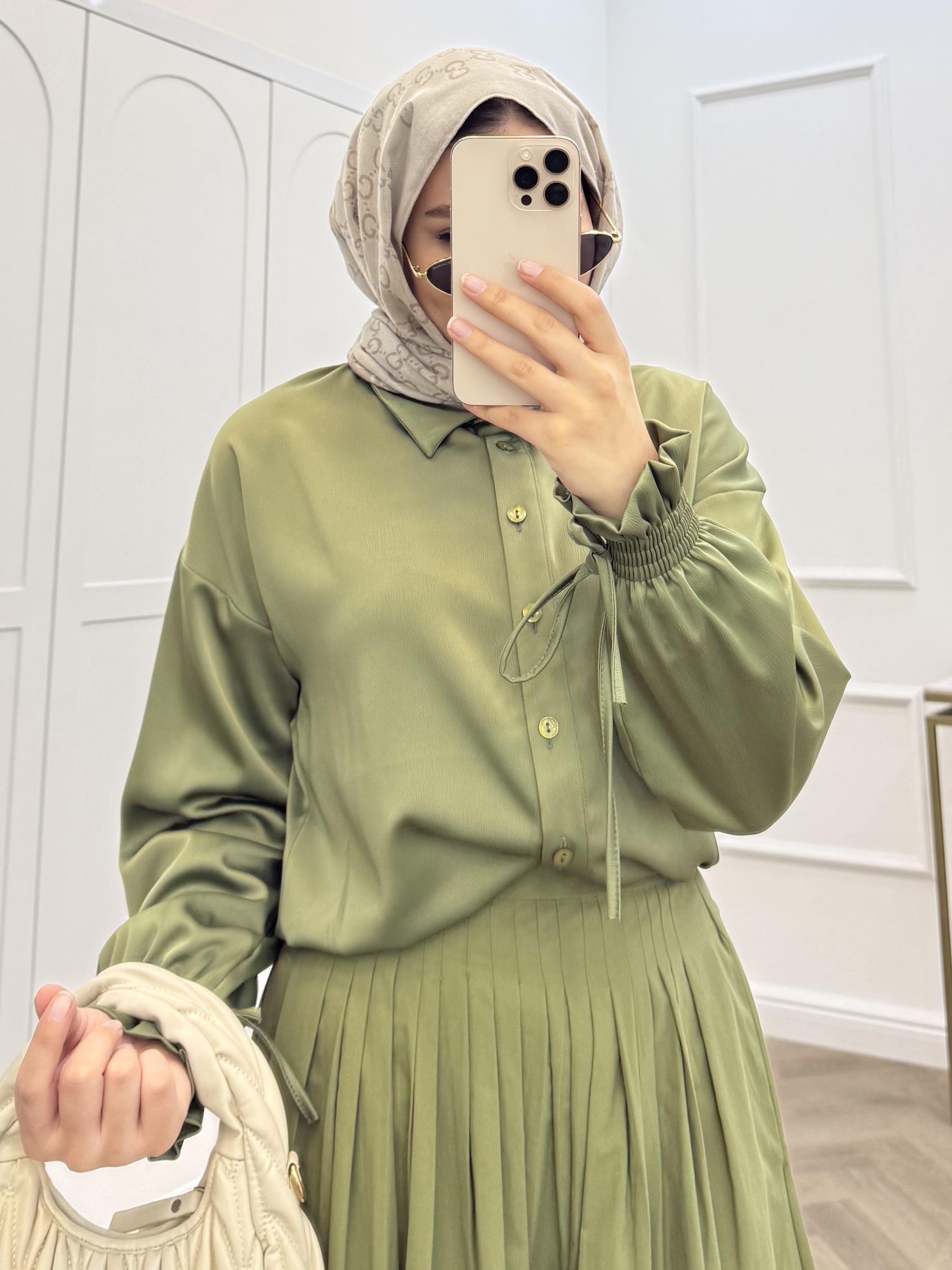 BELİ LASTİKLİ SATEN GÖMLEK HAKİ