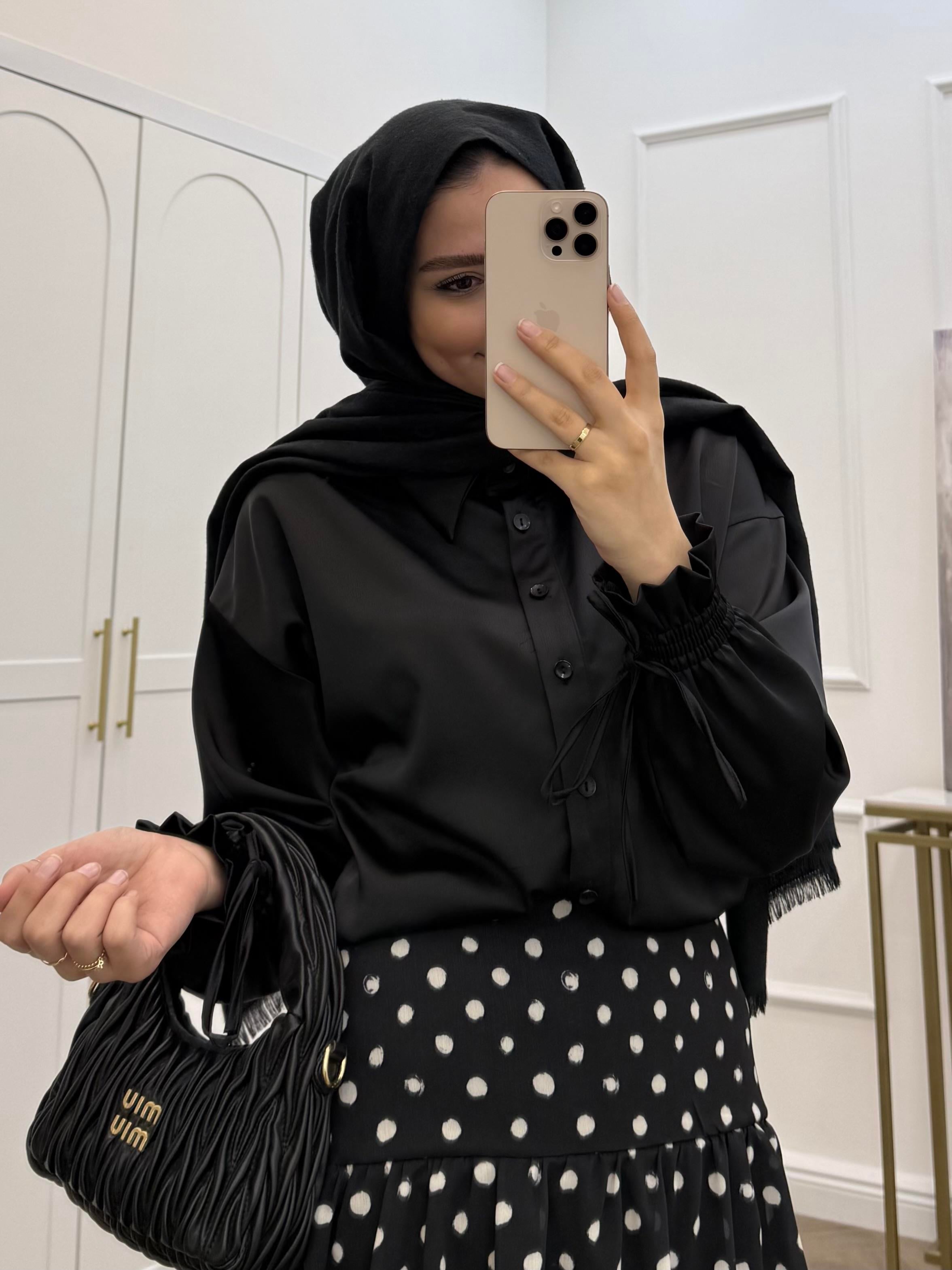 BELİ LASTİKLİ SATEN GÖMLEK SİYAH