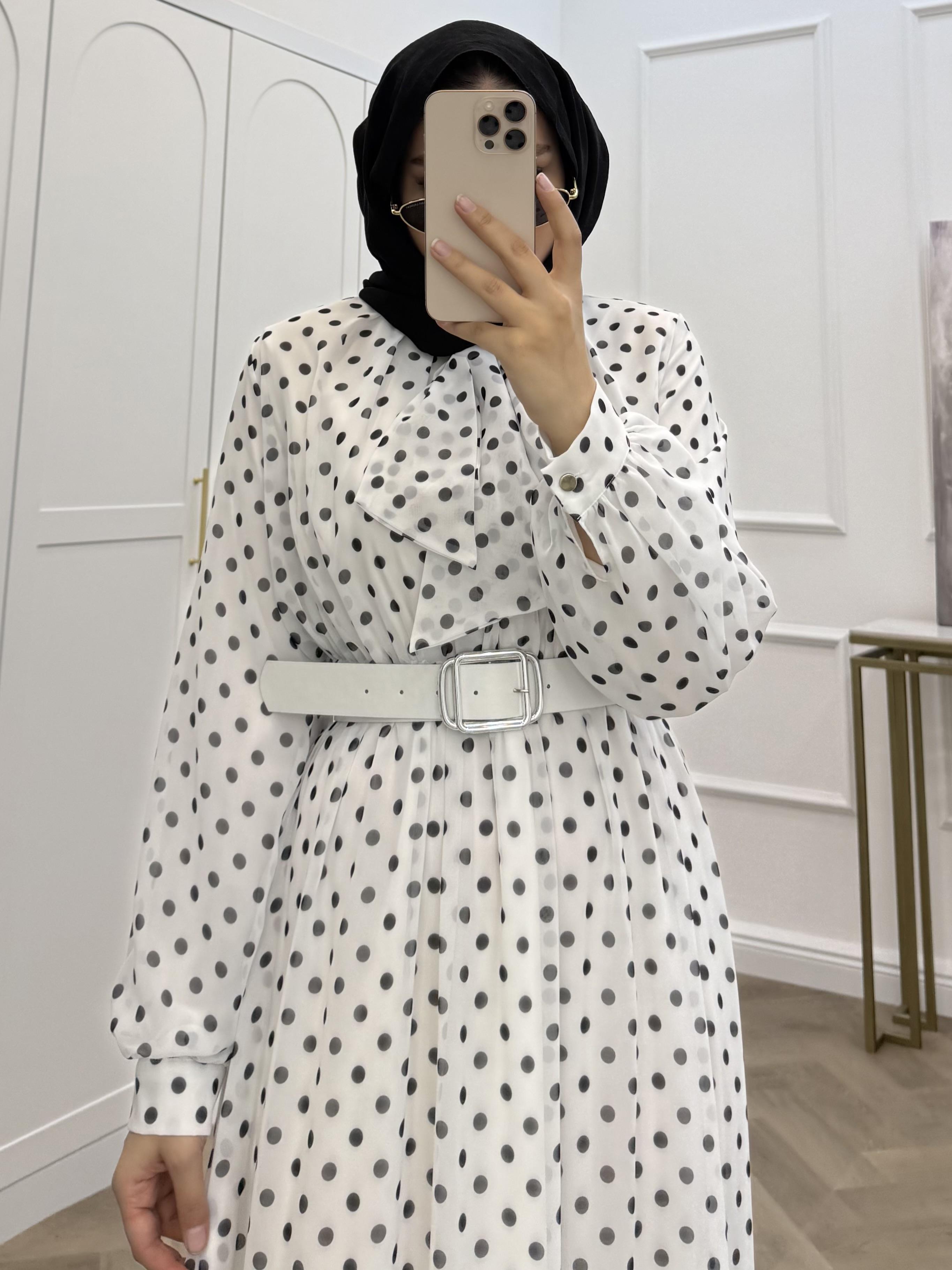 BENEKLİ ŞİFON ELBİSE BEYAZ