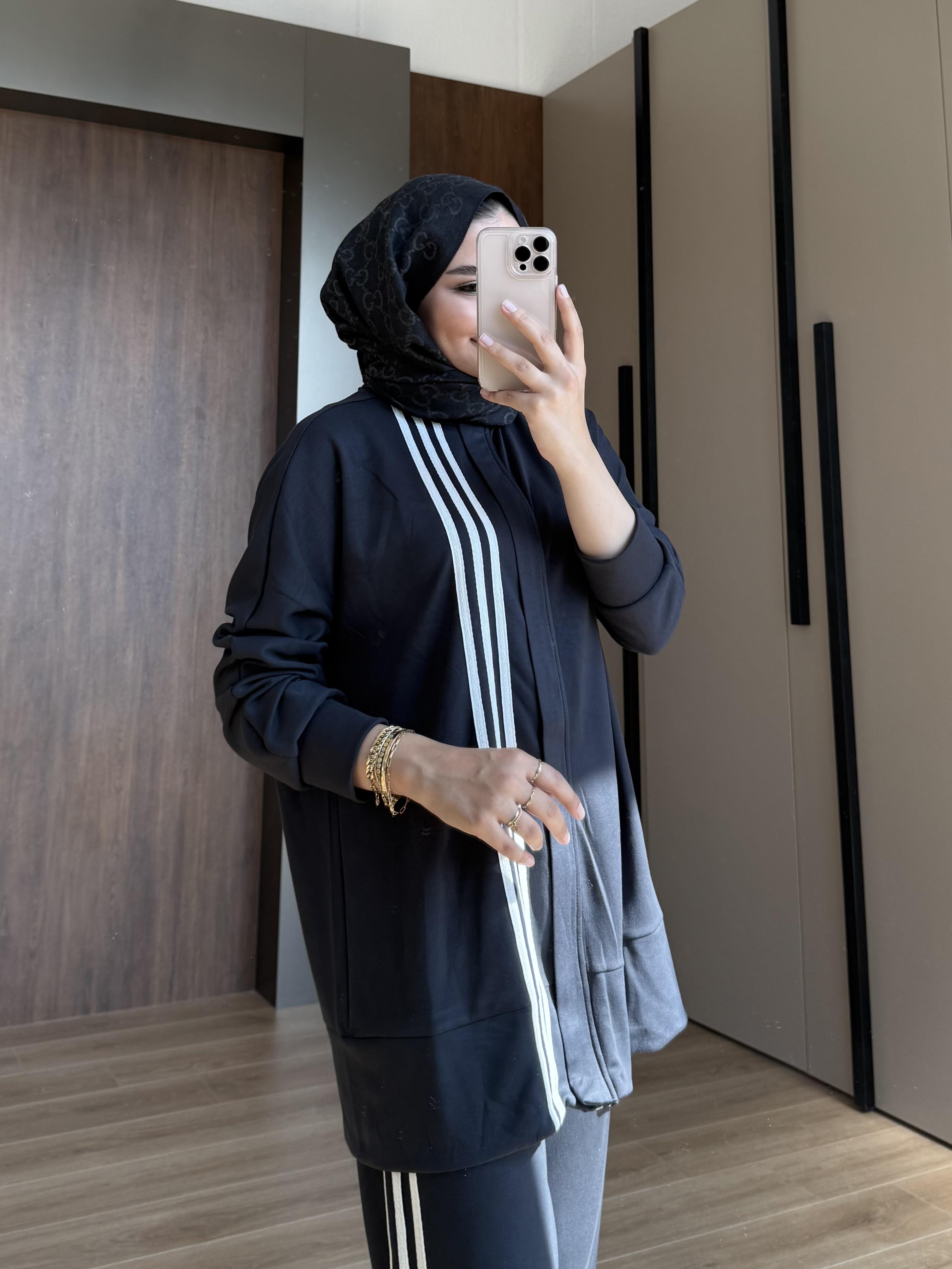 BEYAZ ÇİZGİLİ EŞOFMAN TAKIMI ANTRASİT