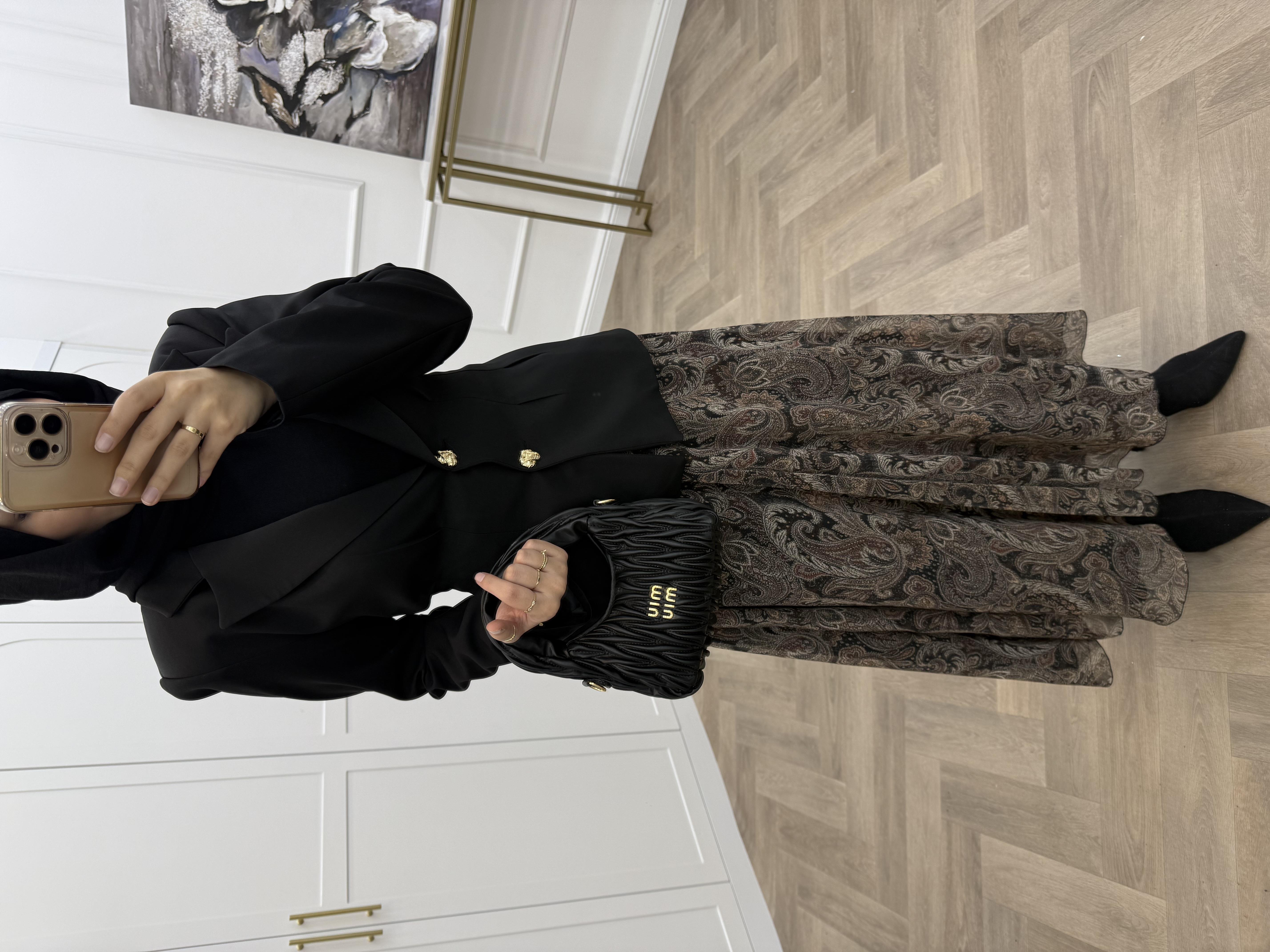 BLAZER CEKETLİ ŞİFON ETEKLİ TAKIM SİYAH