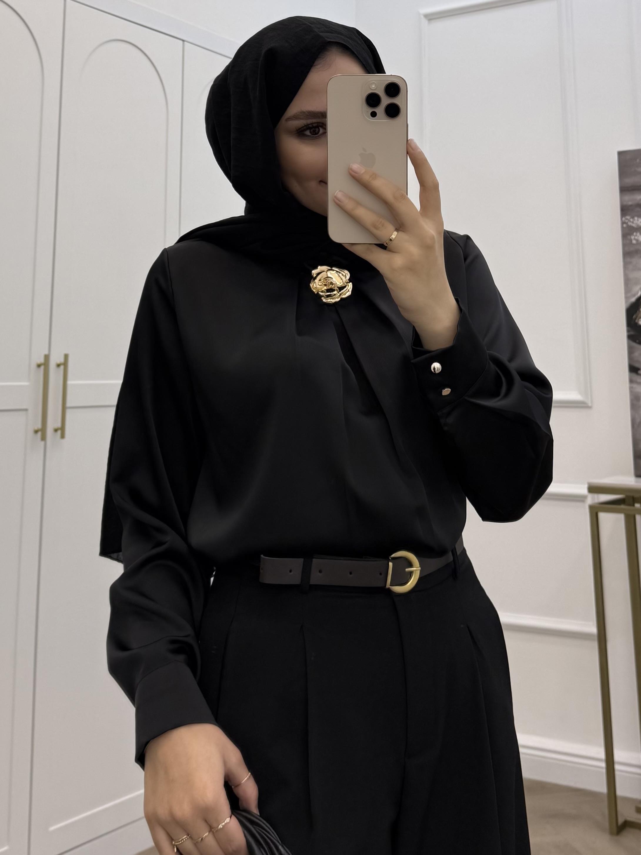 BOL PAÇA KEMERLİ KREP PANTOLON SİYAH