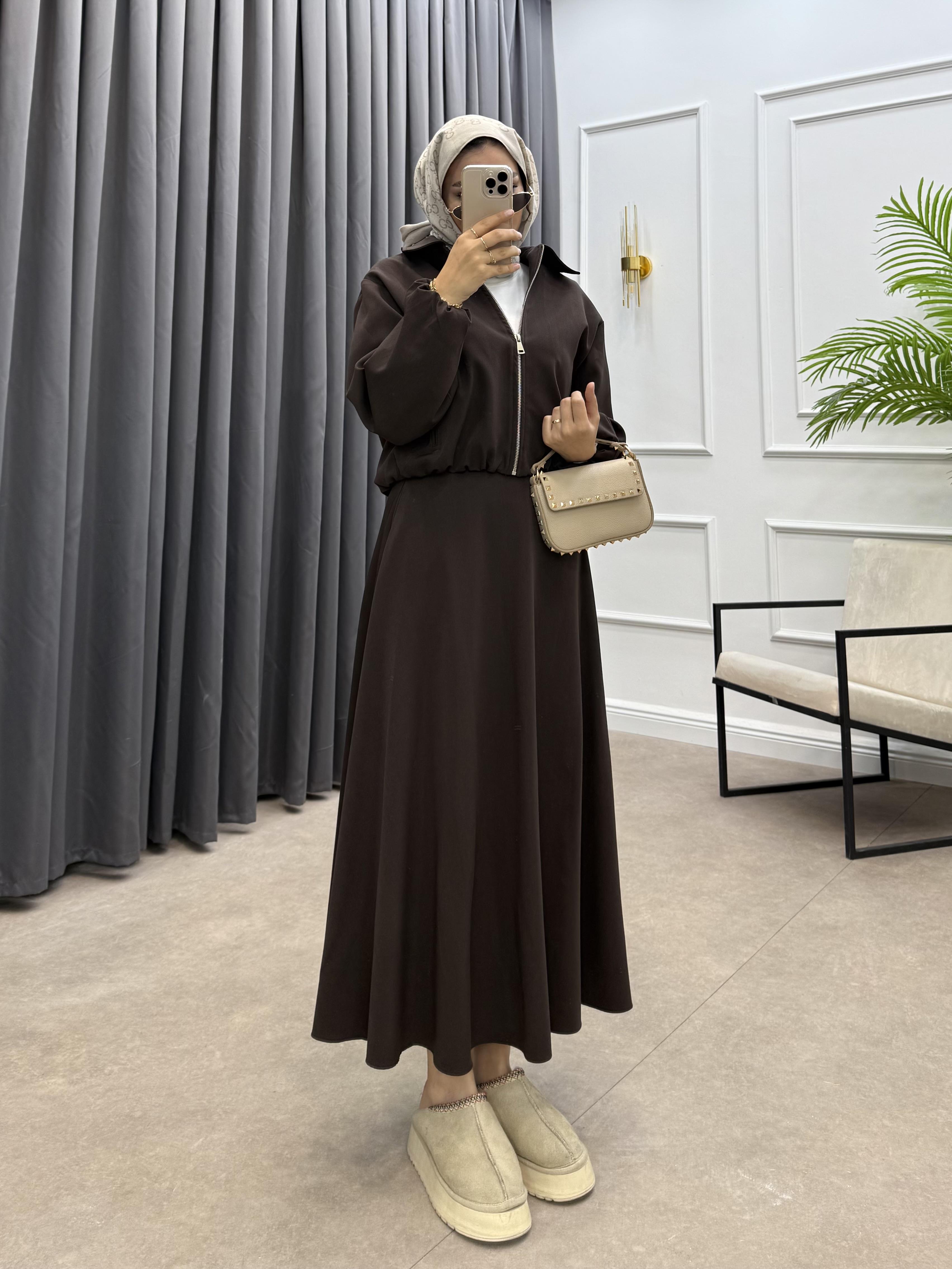 BOMBER CEKETLİ ETEKLİ TAKIM KAHVE