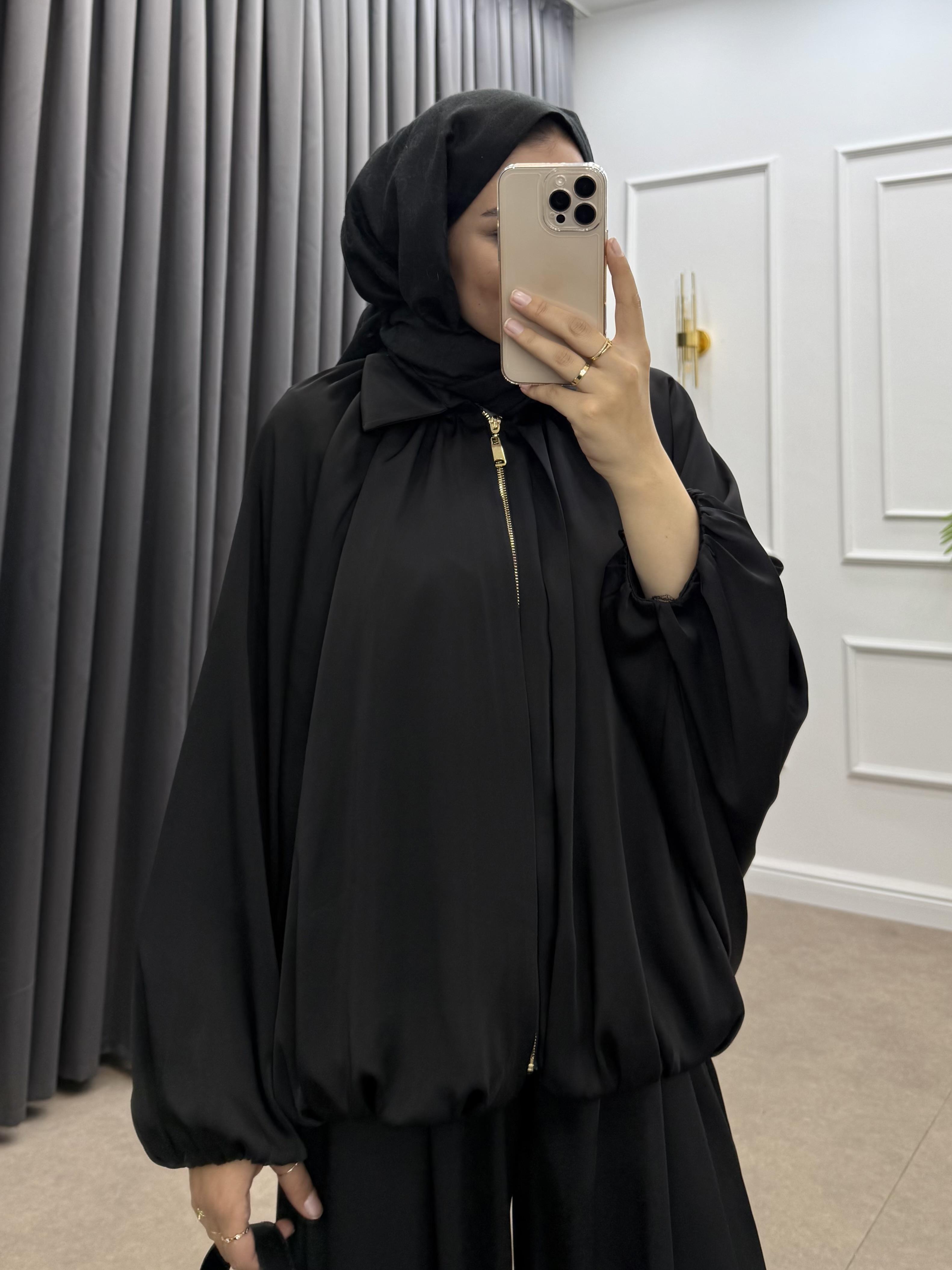 BOMBER CEKETLİ SATEN İKİLİ TAKIM SİYAH