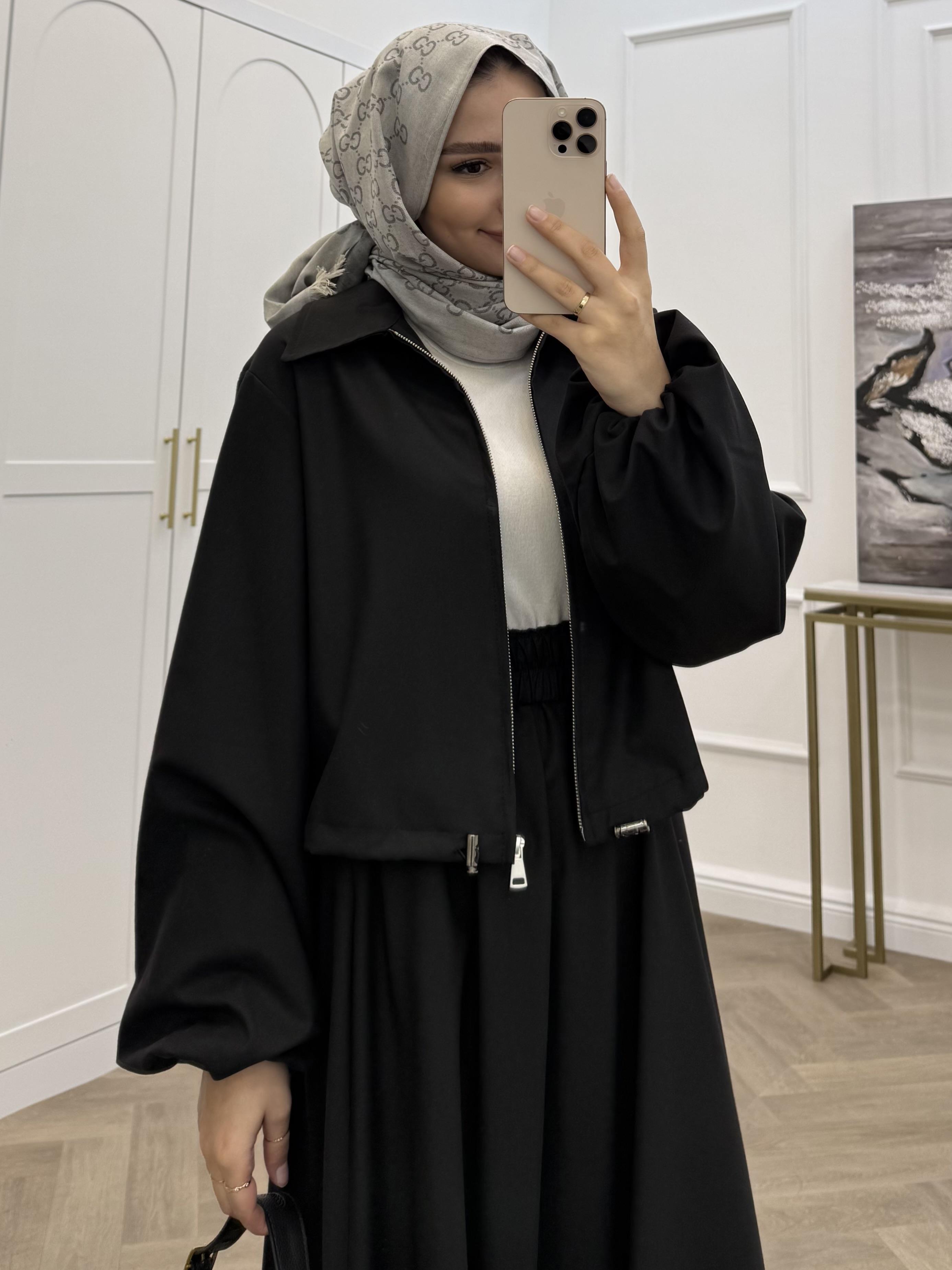 bomber ceketli stoperli etekli takım siyah