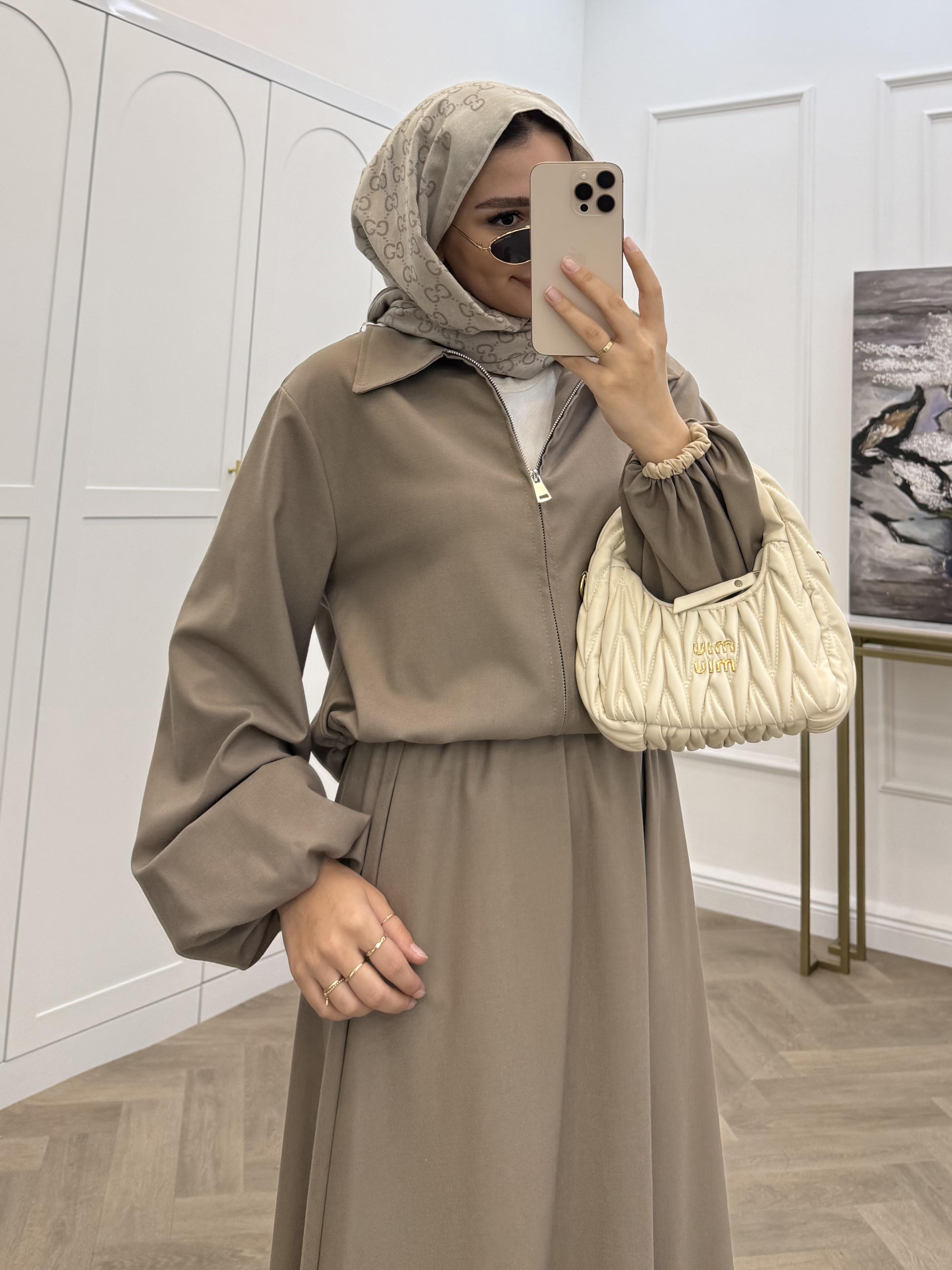 bomber ceketli stoperli etekli takım vizon 