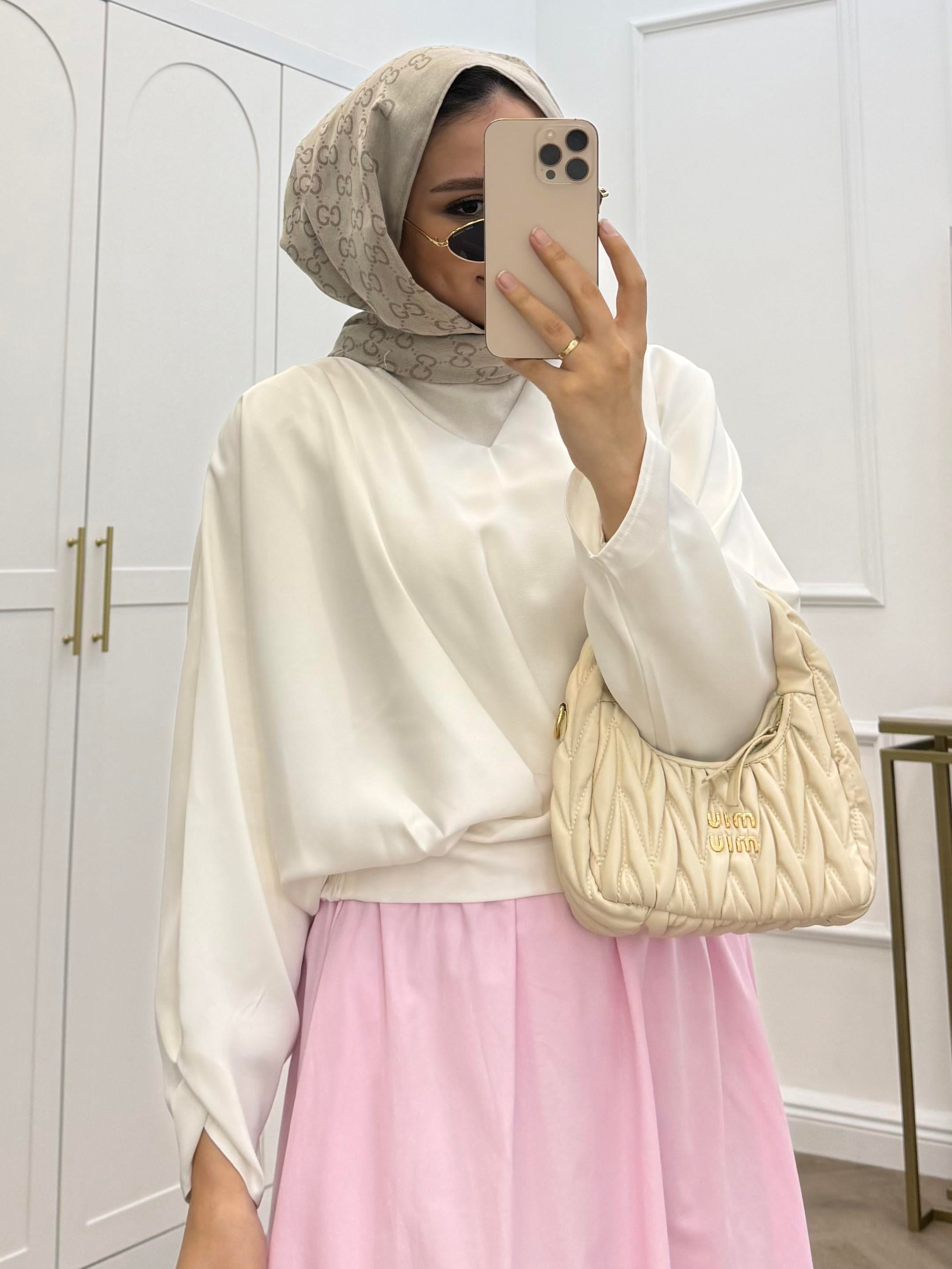 BOMBER SATEN BLUZ EKRU