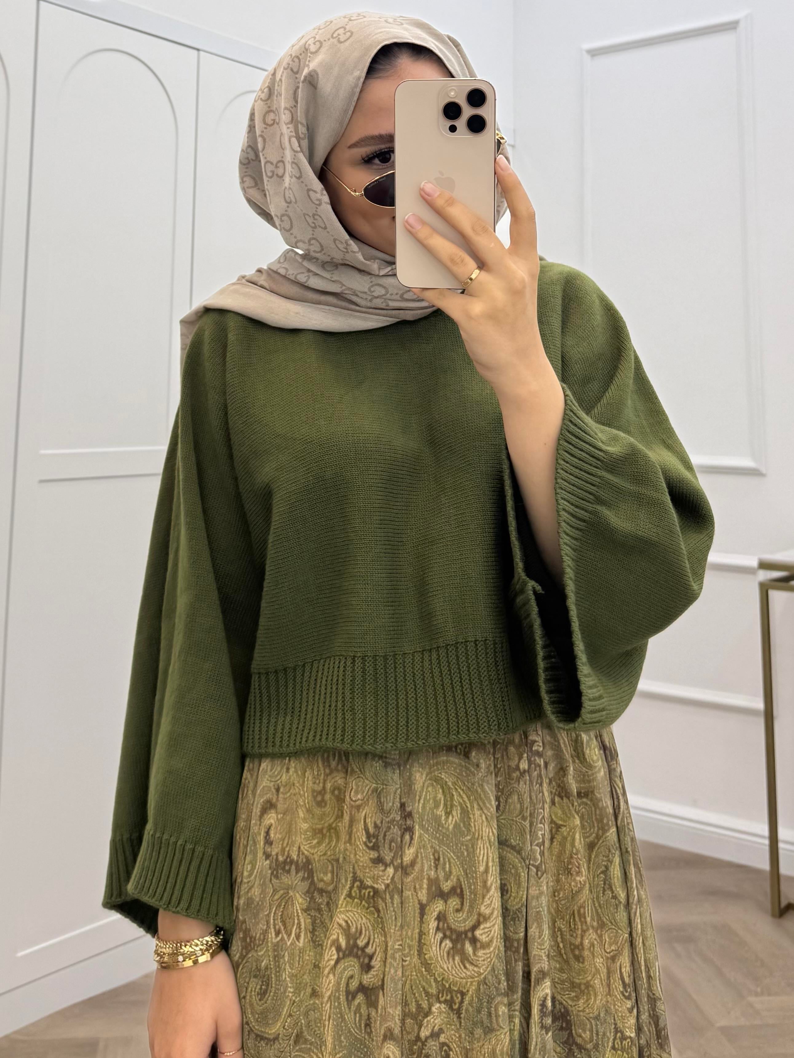 BUTA DESENLİ ŞİFON ETEK HAKİ