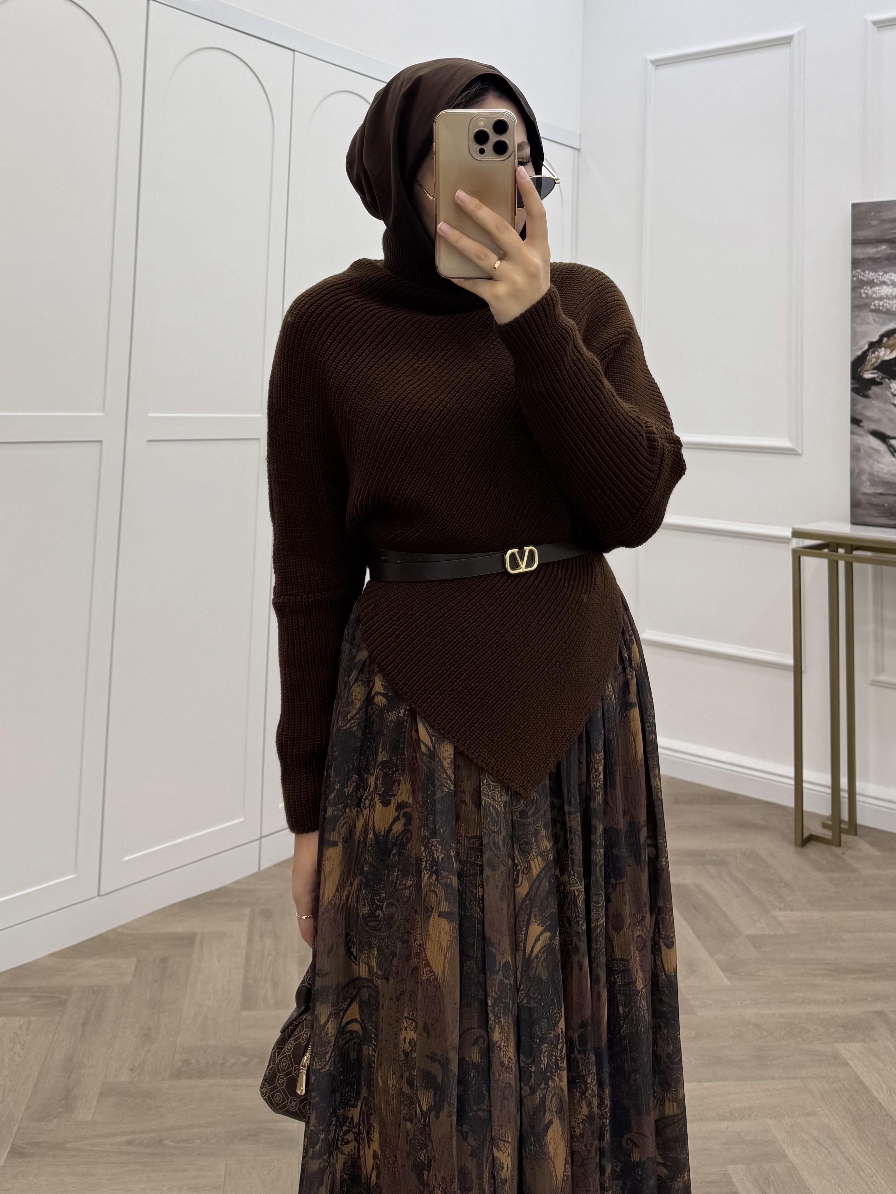 BUTA DESENLİ ŞİFON ETEK TABA