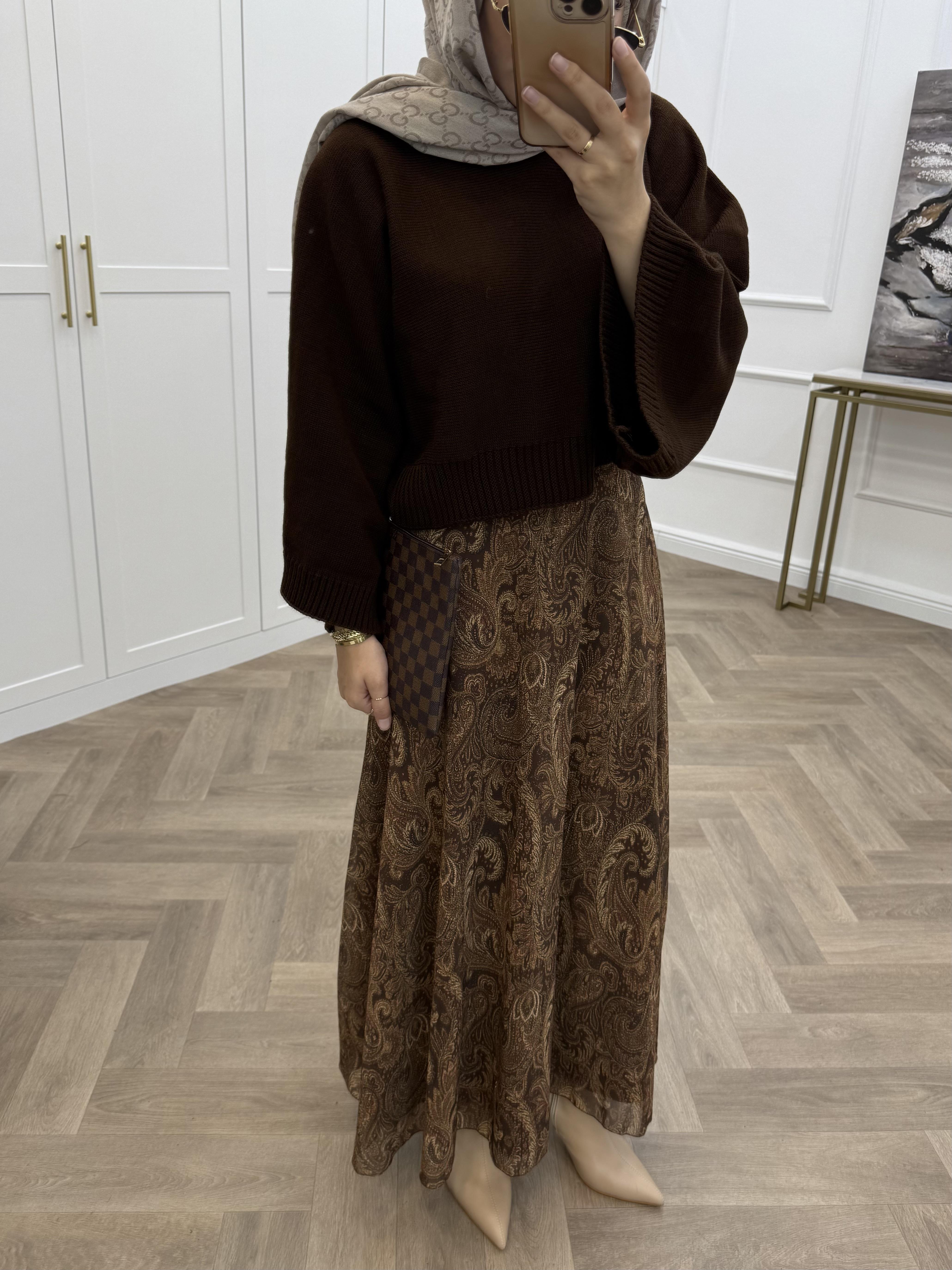 BUTA DESENLİ ŞİFON ETEK TABA