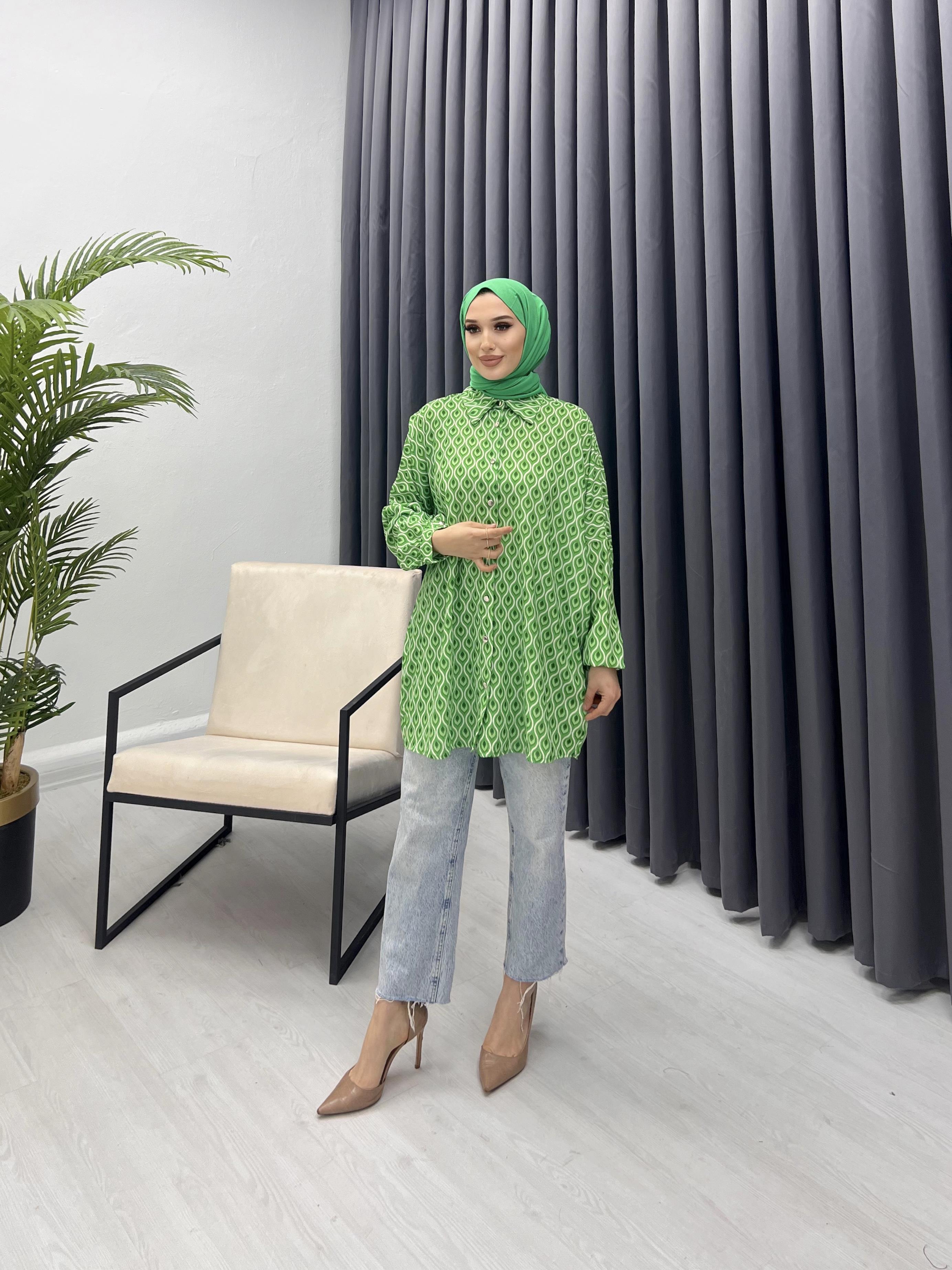 BZN DESENLİ GÖMLEK YEŞİL