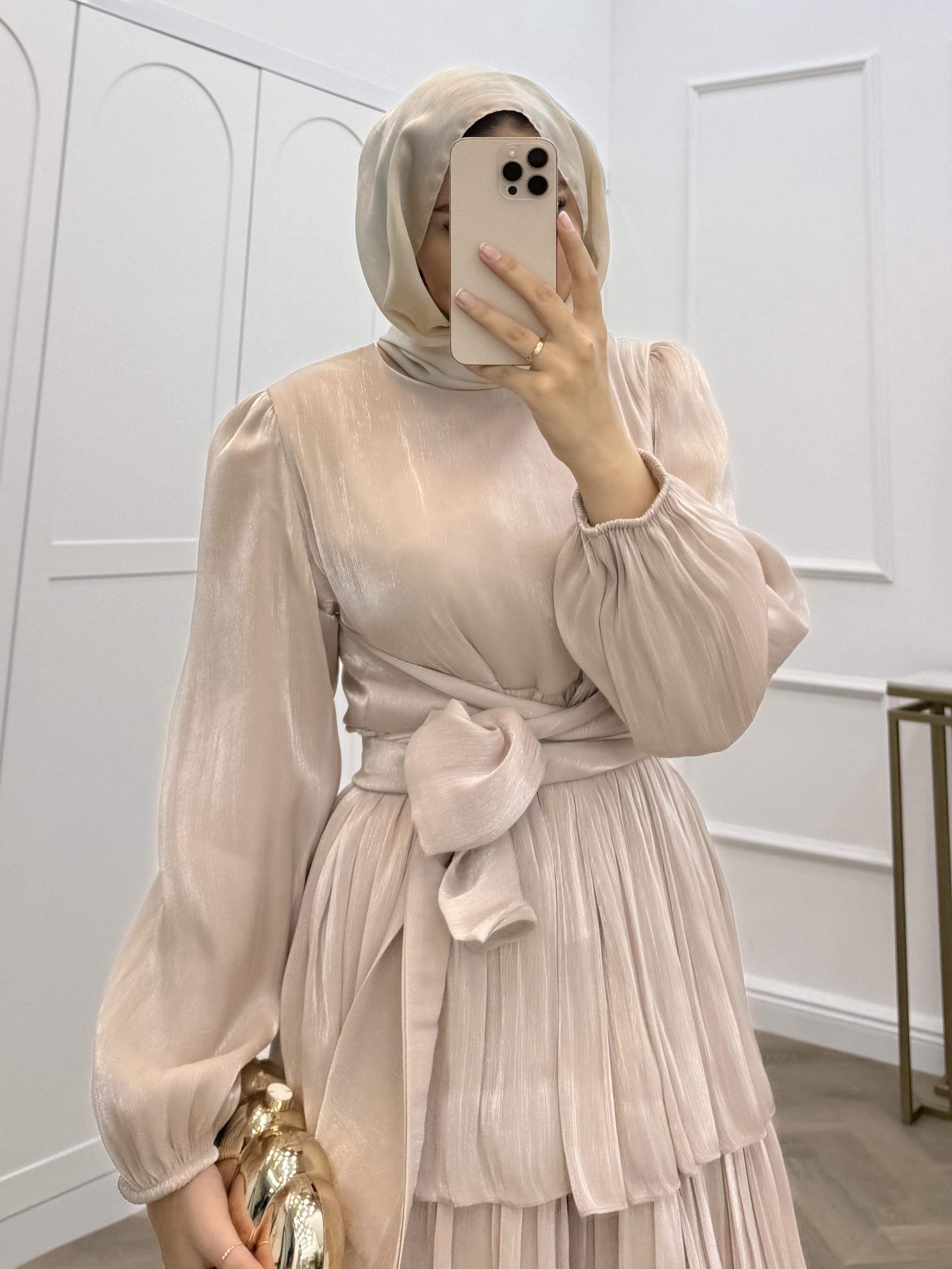 ÇAPRAZ BAĞLAMALI JANJAN ABİYE  BEJ 