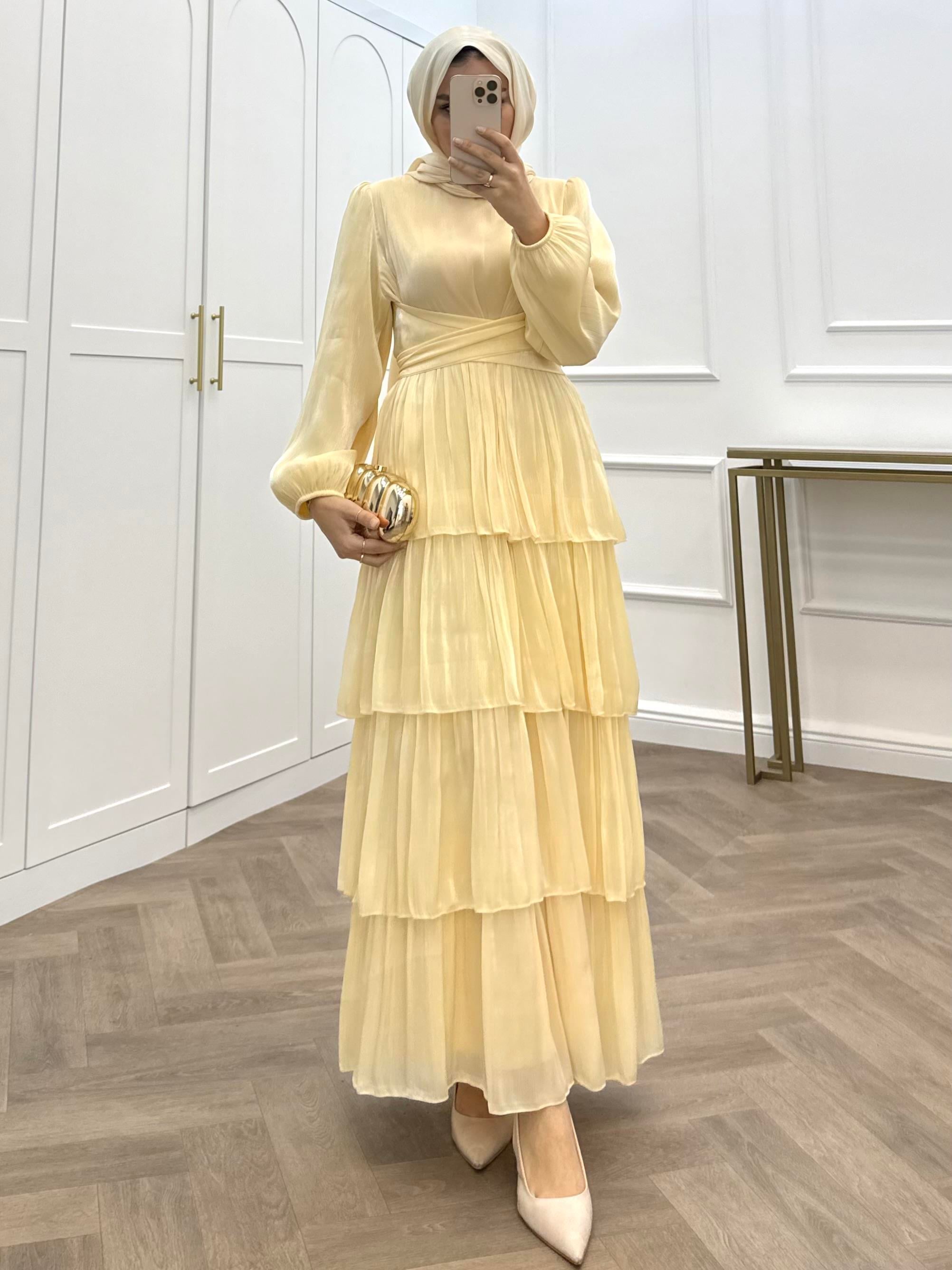 ÇAPRAZ BAĞLAMALI JANJAN ABİYE SARI