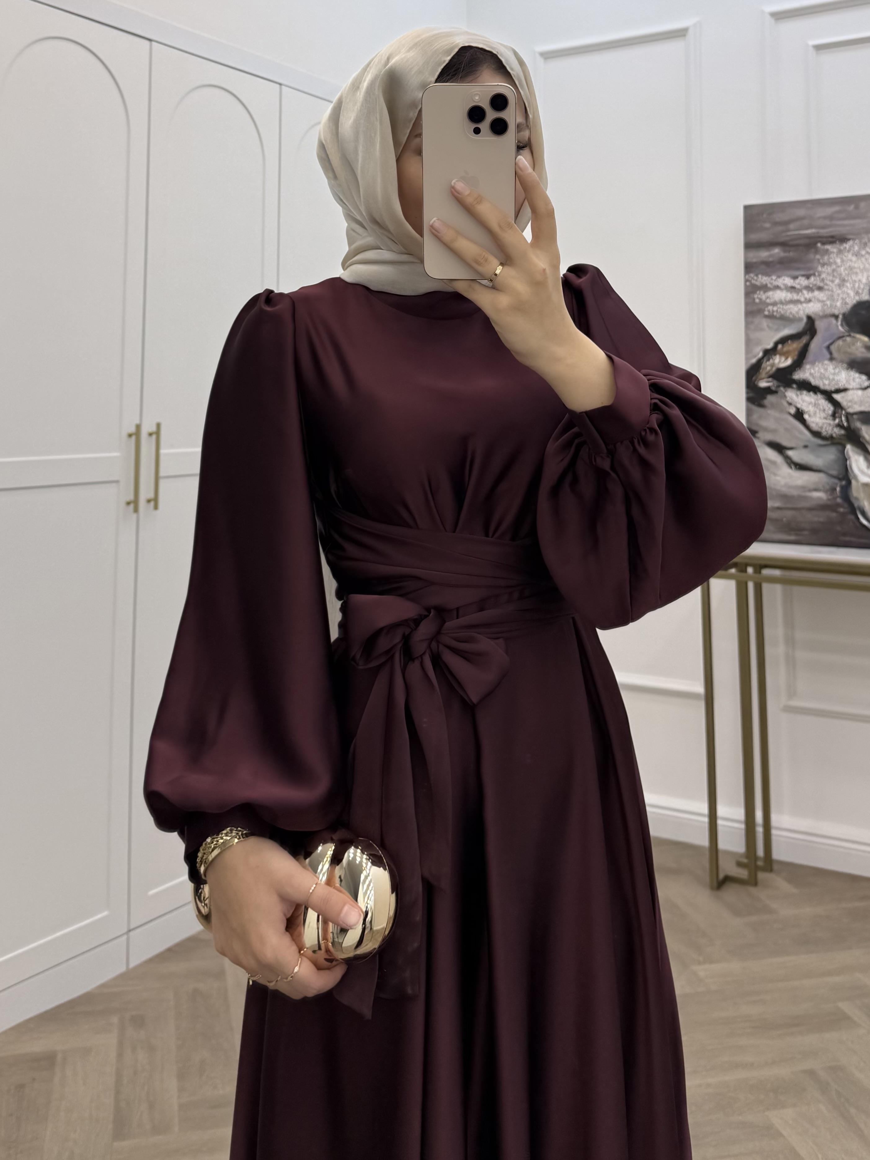 ÇAPRAZ BAĞLAMALI SATEN ELBİSE BORDO