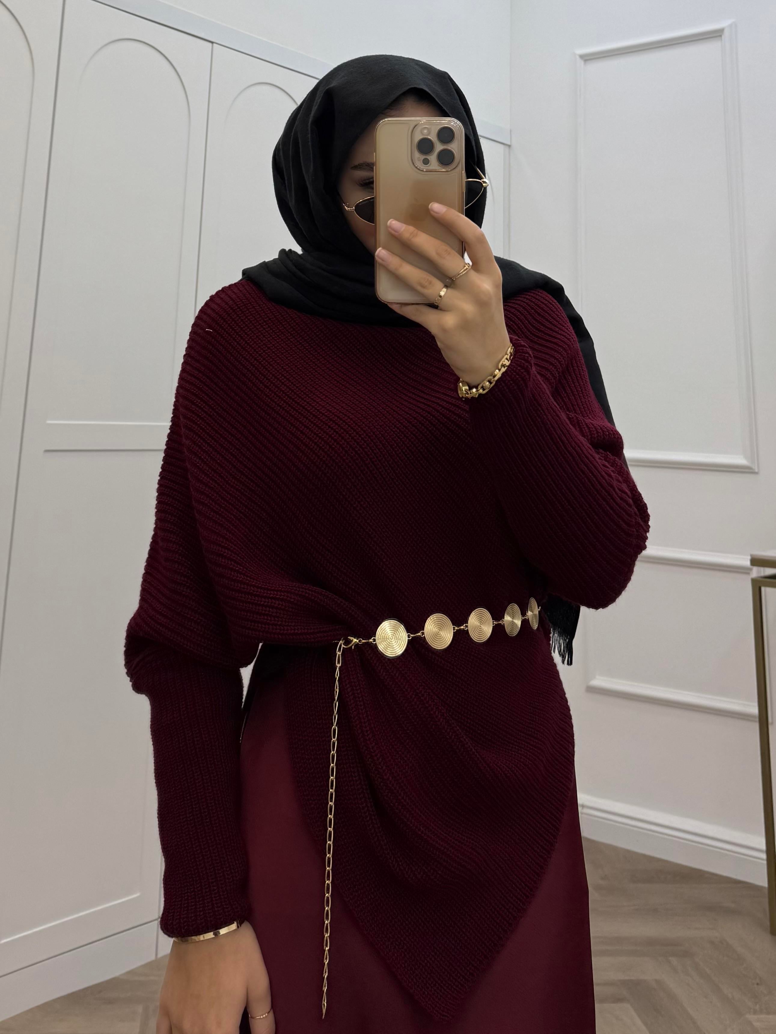 ÇAPRAZ DETAY ÖRGÜ KAZAK BORDO