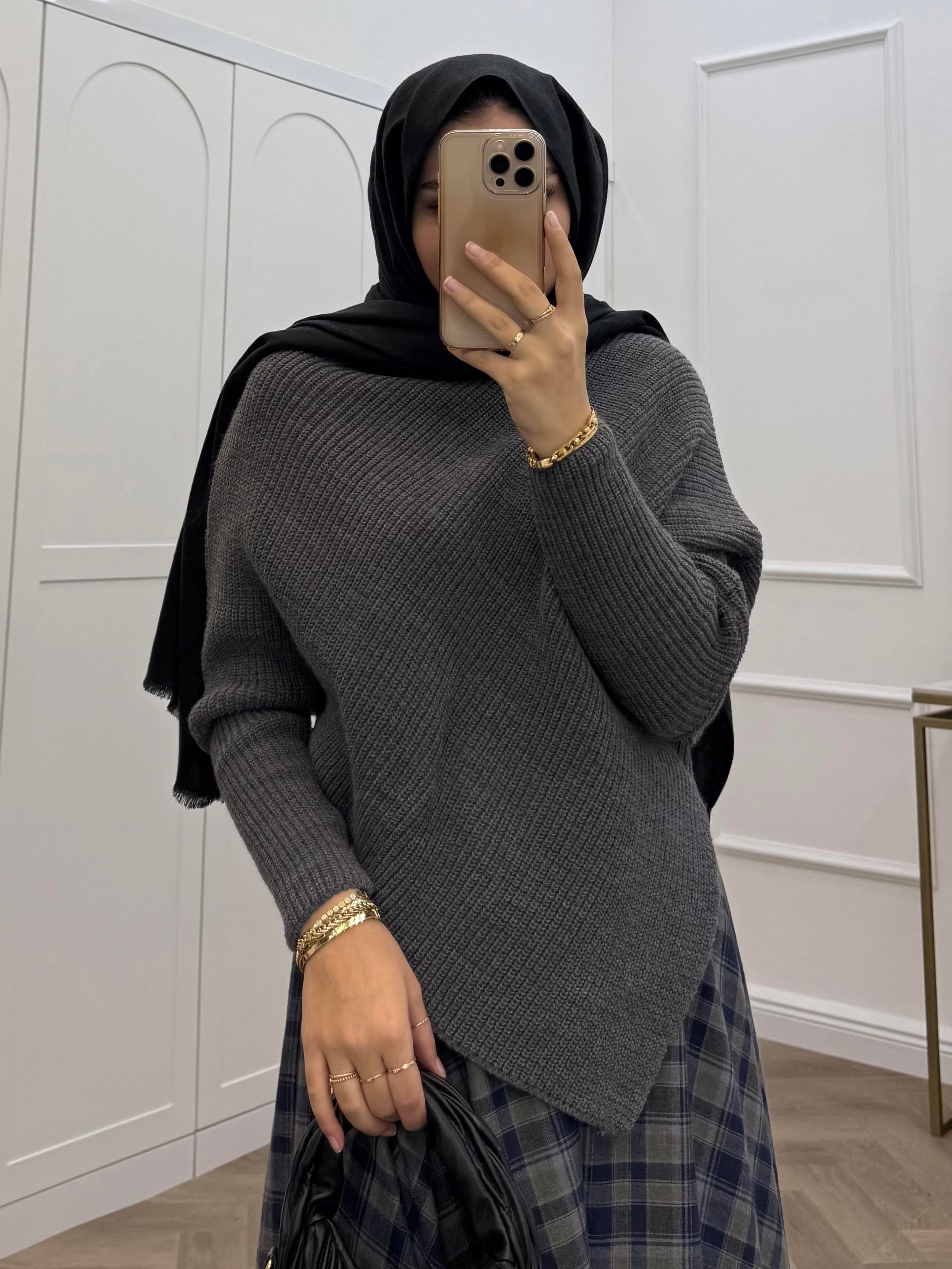 ÇAPRAZ DETAY ÖRGÜ KAZAK FÜME