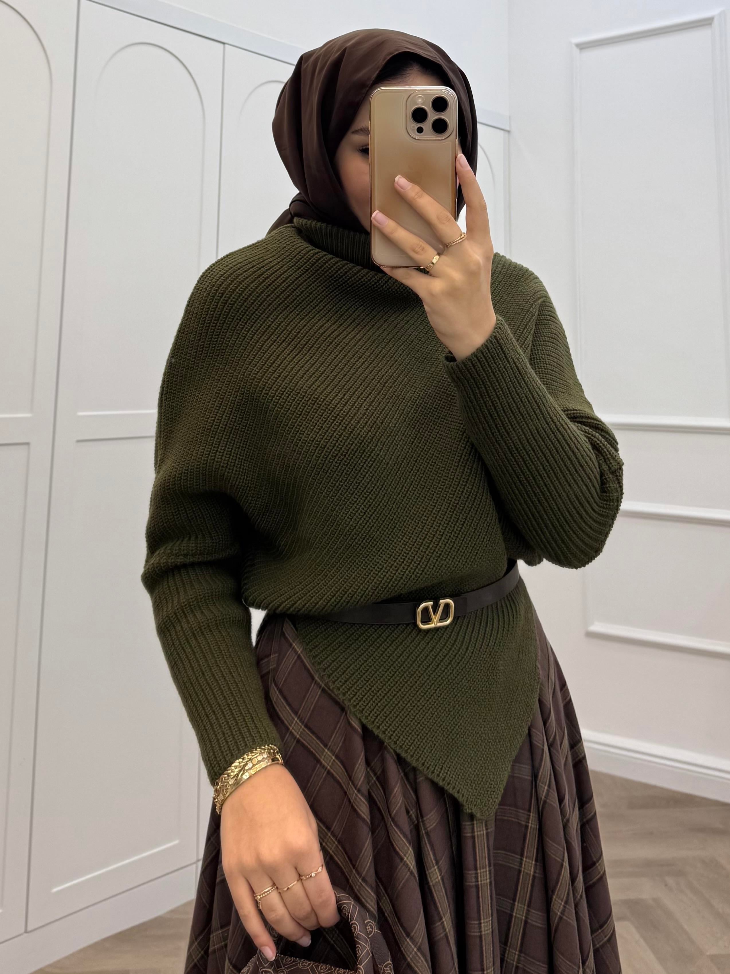 ÇAPRAZ DETAY ÖRGÜ KAZAK HAKİ