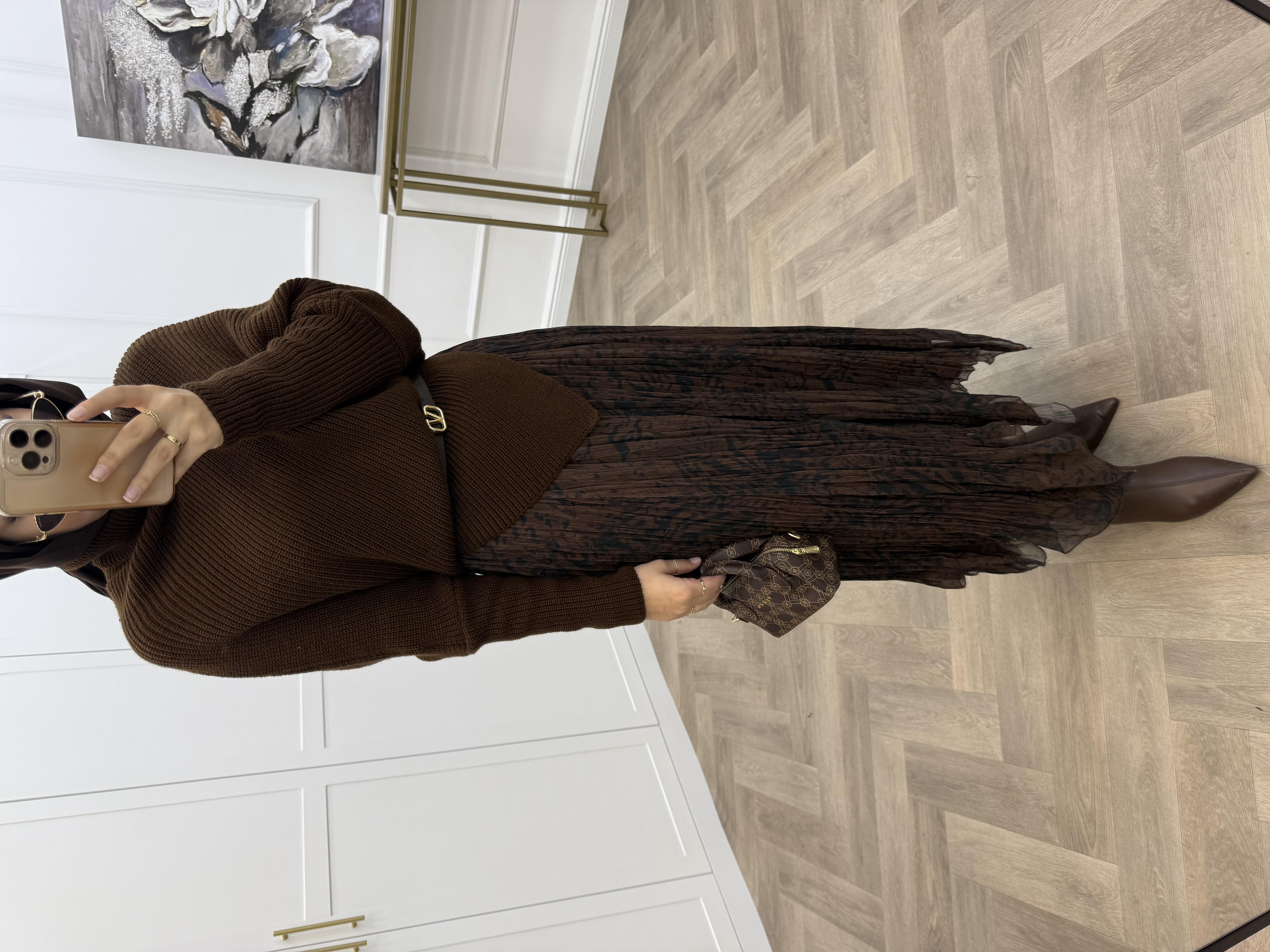 ÇAPRAZ DETAY ÖRGÜ KAZAK KAHVE