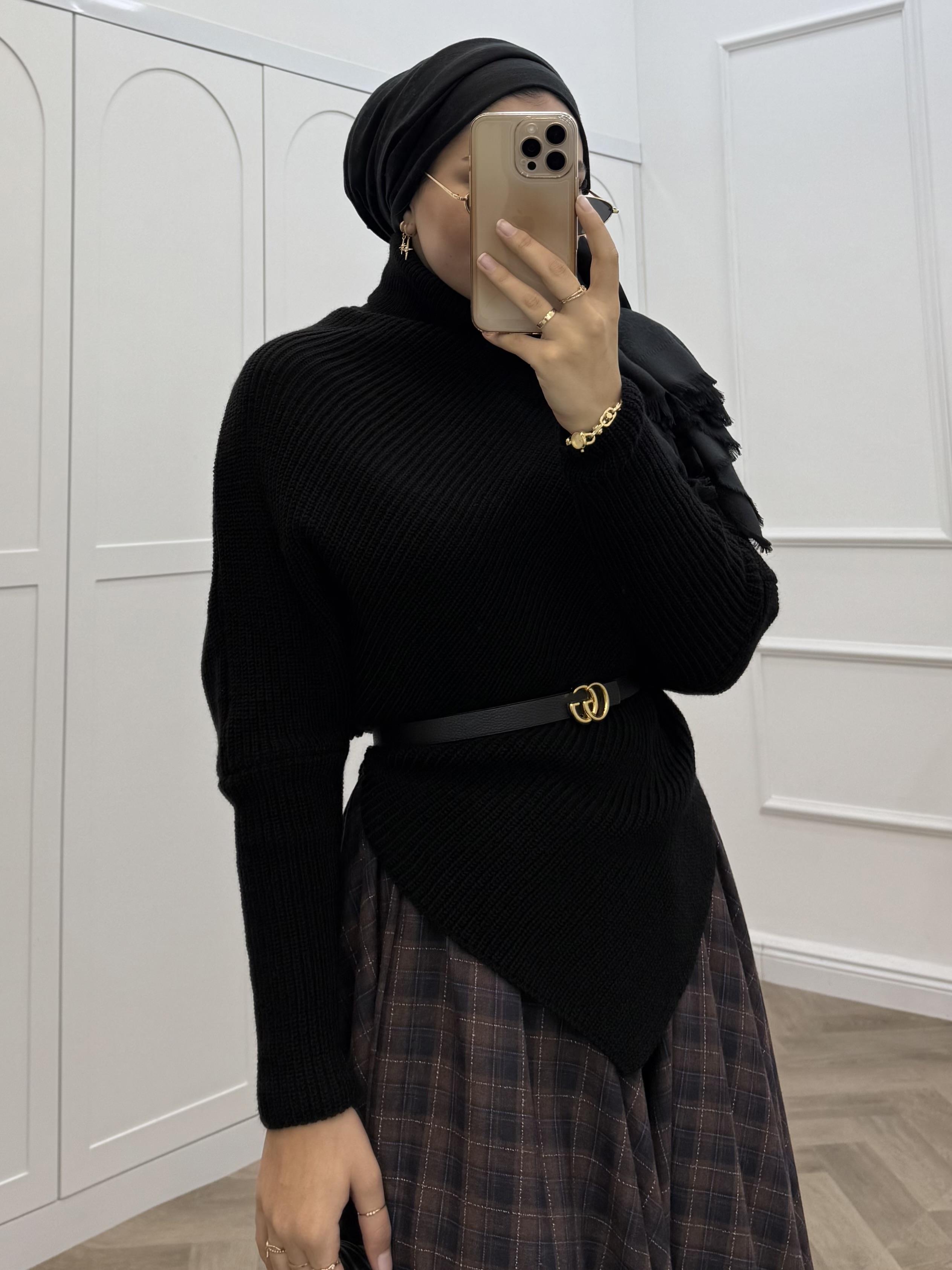 ÇAPRAZ DETAY ÖRGÜ KAZAK SİYAH