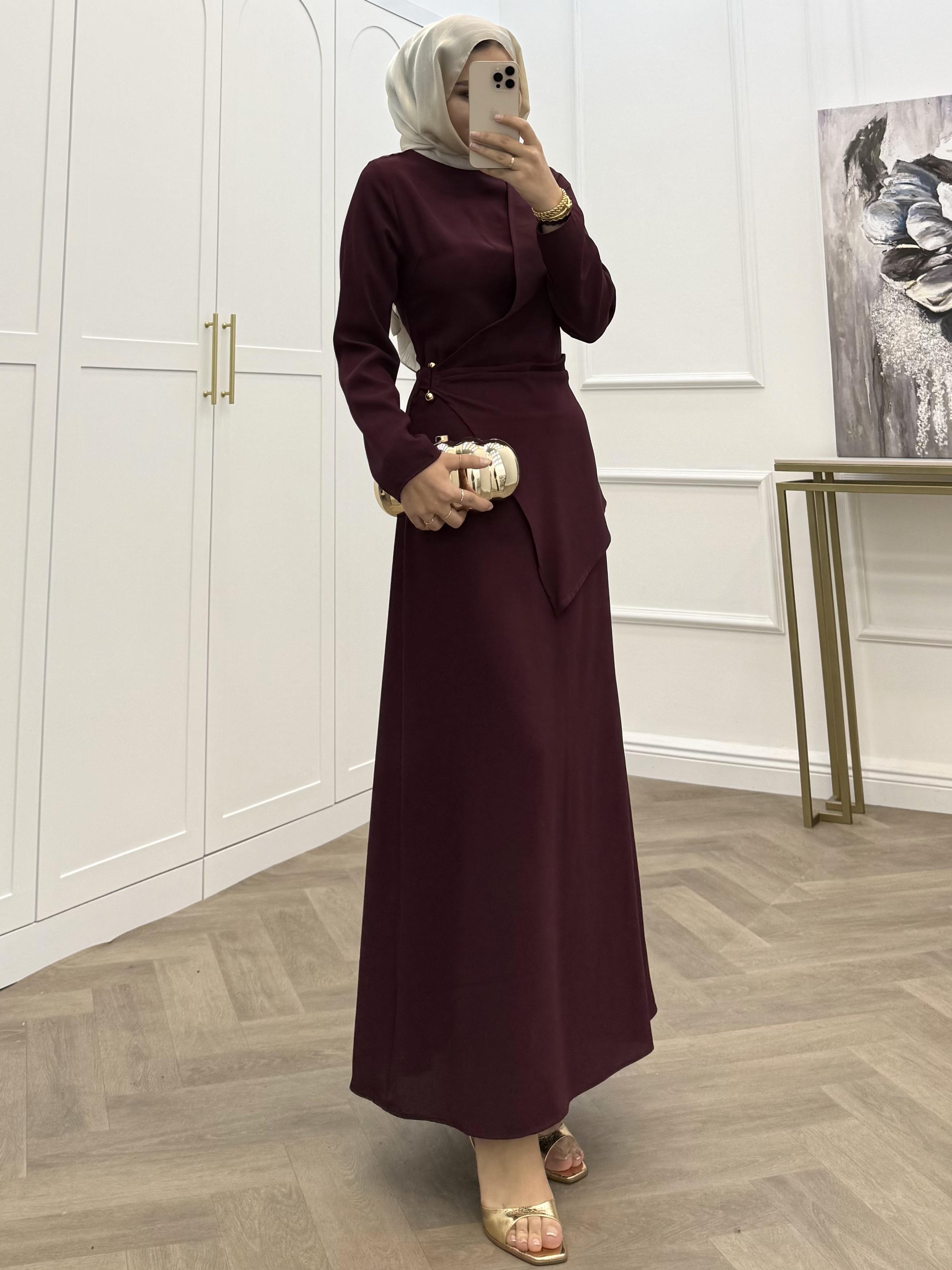 ÇAPRAZ GEÇİŞLİ KREP ELBİSE BORDO