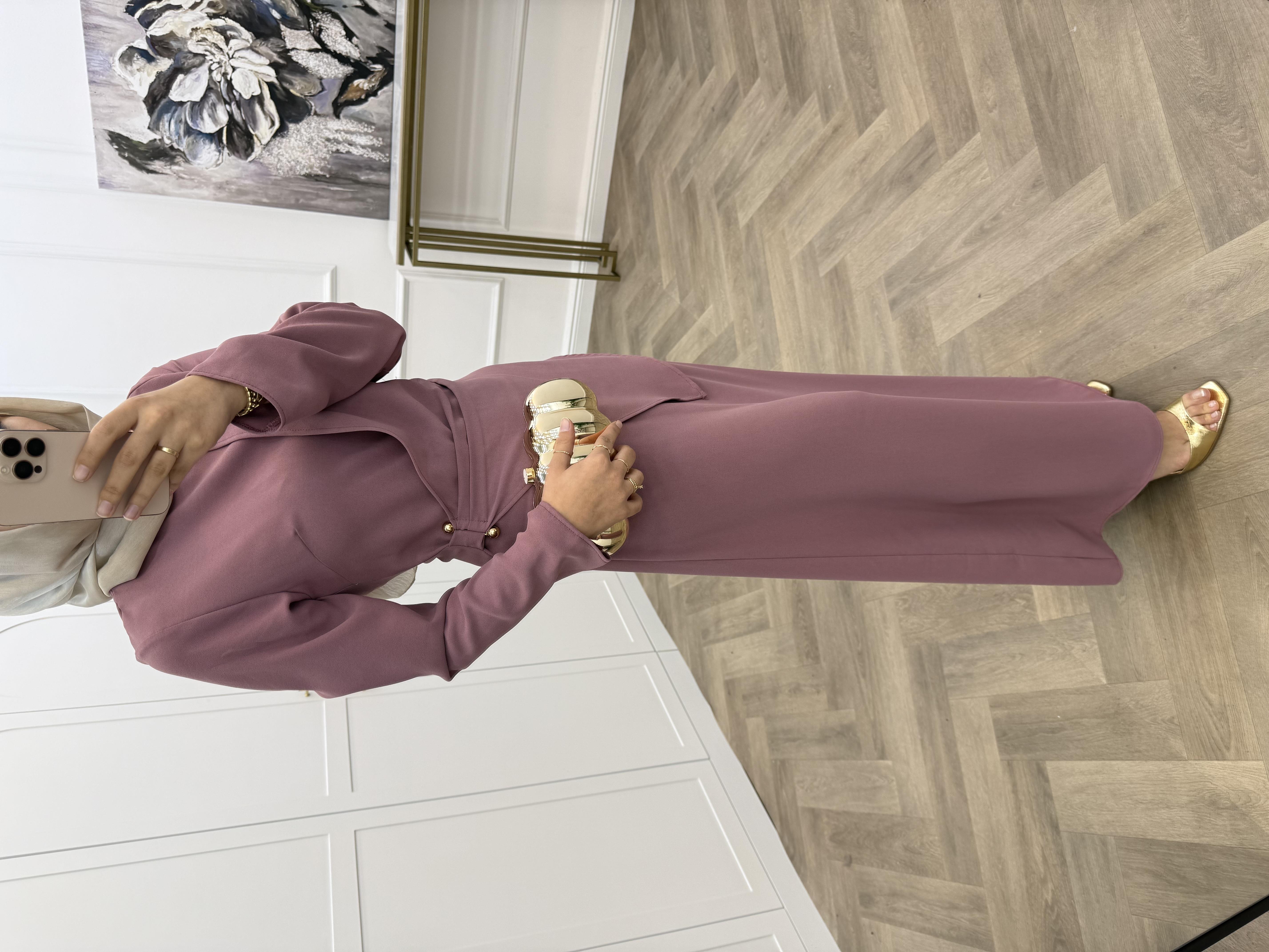 ÇAPRAZ GEÇİŞLİ KREP ELBİSE GÜL KURUSU