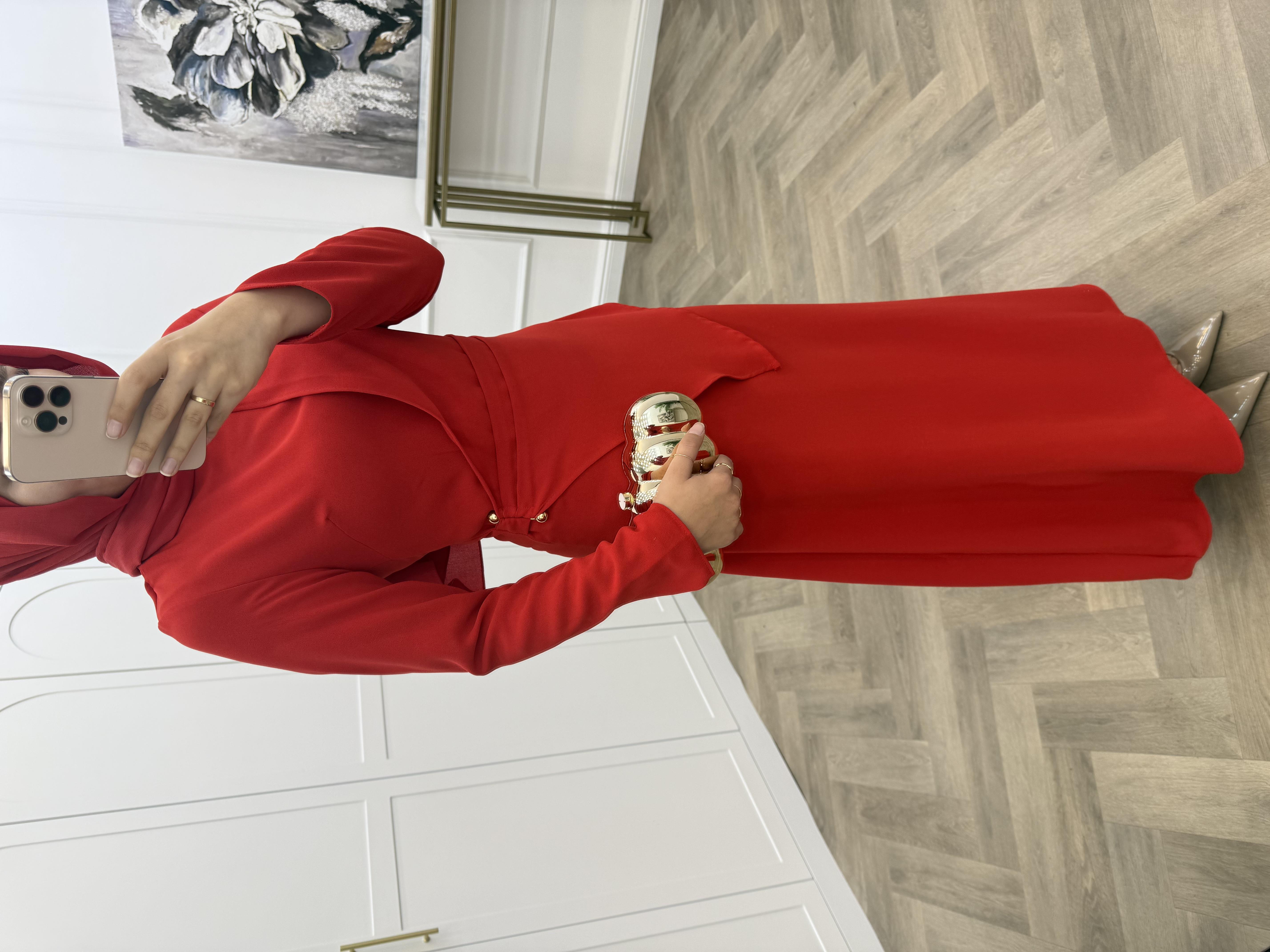 ÇAPRAZ GEÇİŞLİ KREP ELBİSE KIRMIZI